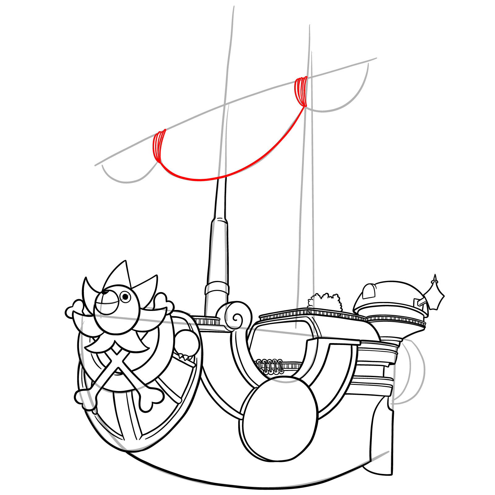 How to Draw the Thousand Sunny Ship from One Piece - step 28