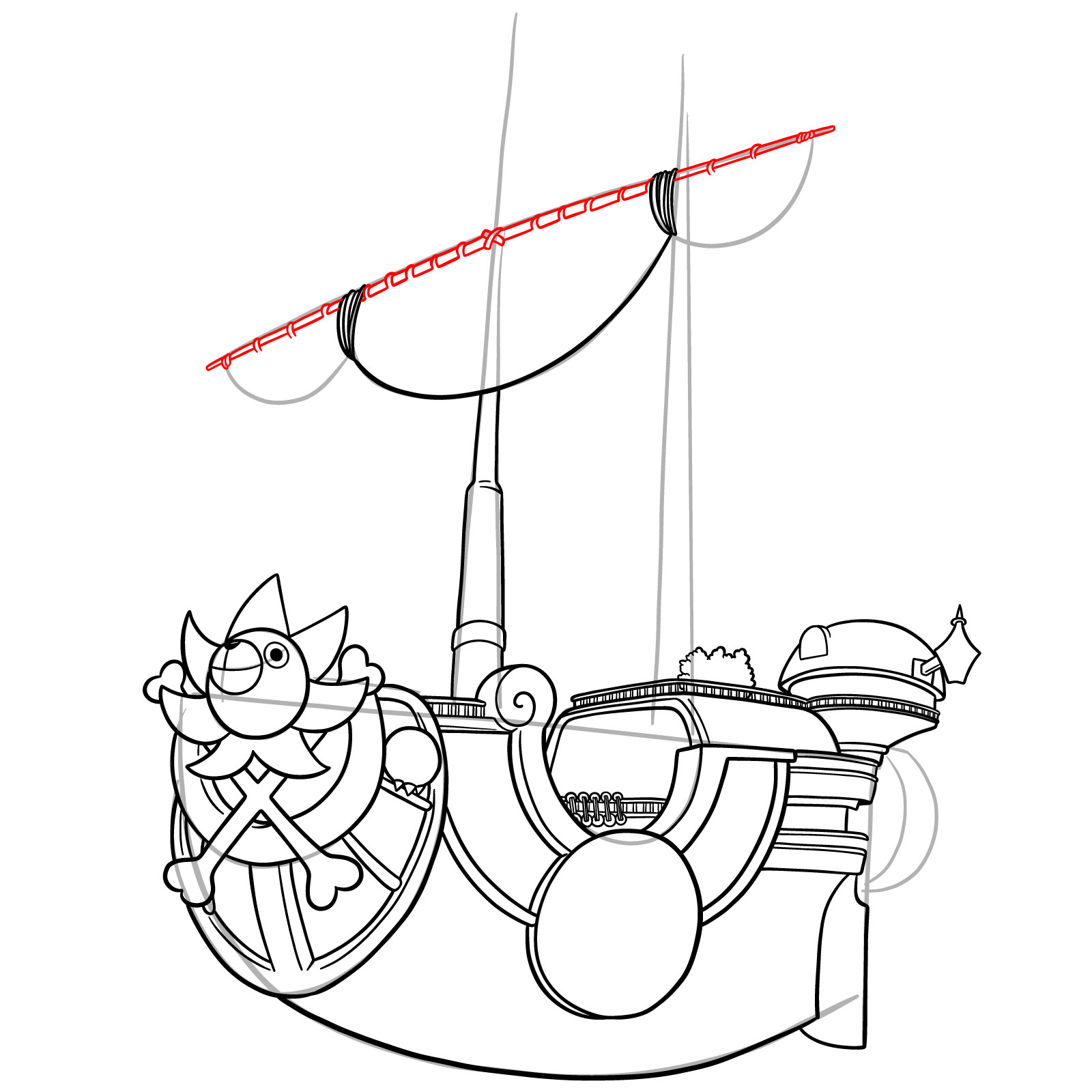 How to Draw the Thousand Sunny Ship from One Piece - step 29