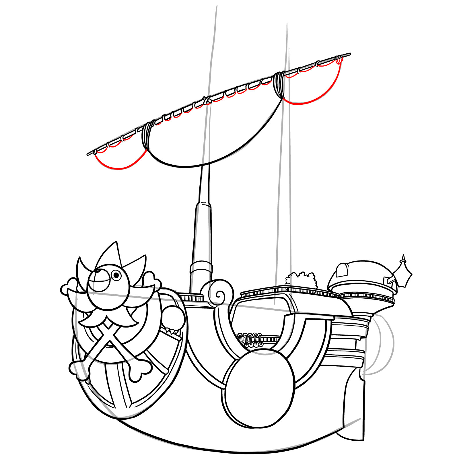 How to Draw the Thousand Sunny Ship from One Piece - step 30
