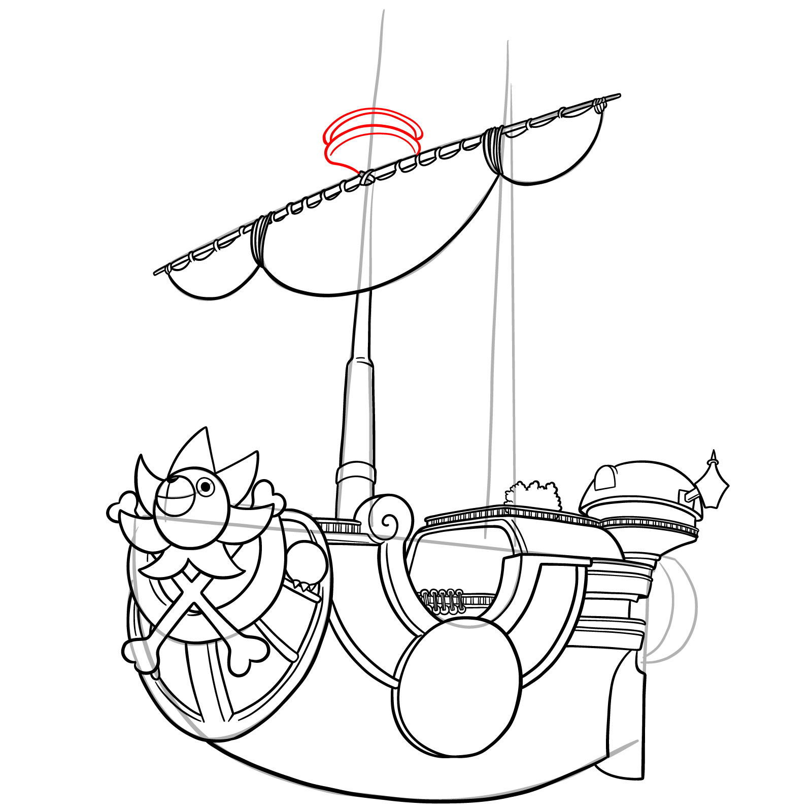 How to Draw the Thousand Sunny Ship from One Piece - step 31