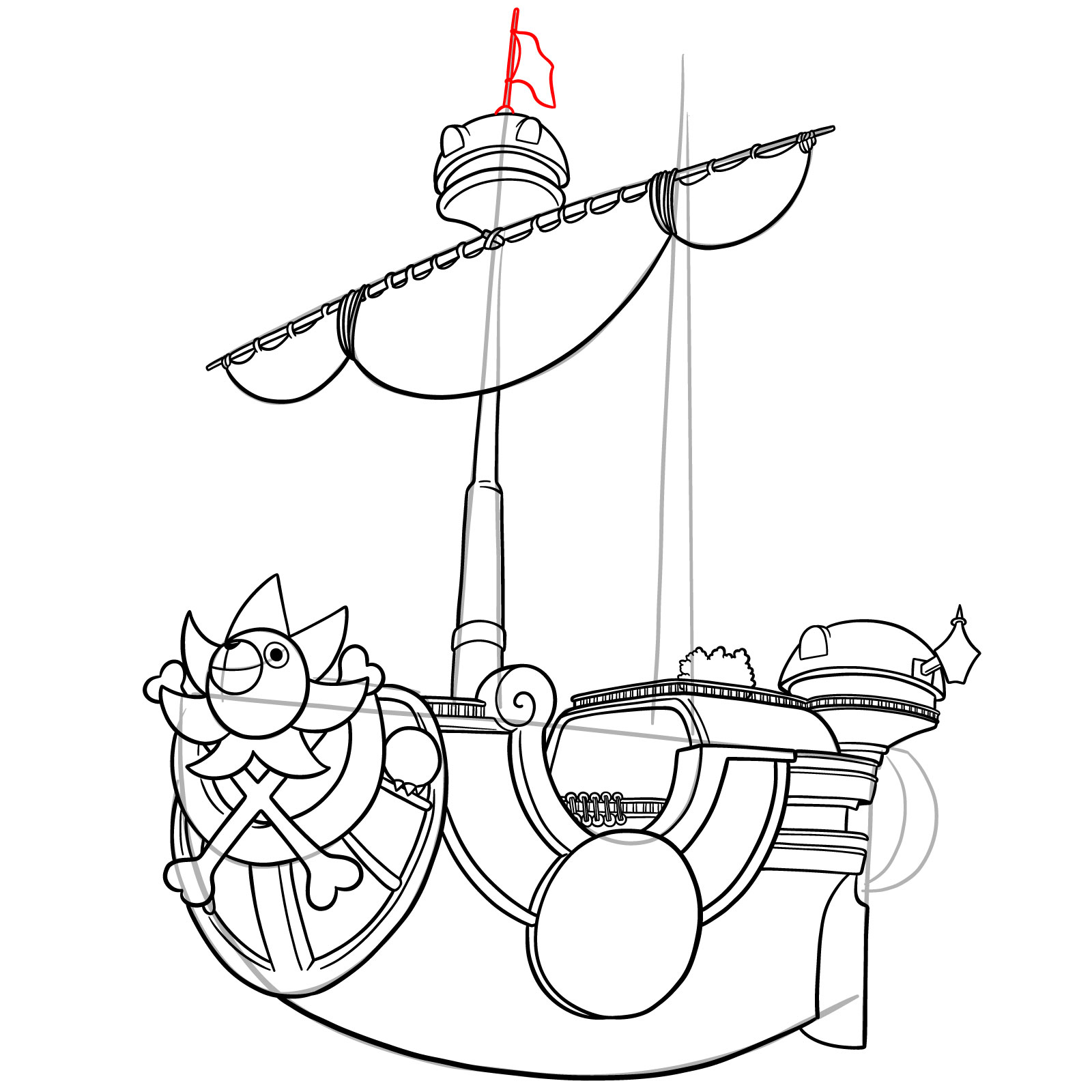 How to Draw the Thousand Sunny Ship from One Piece - step 33