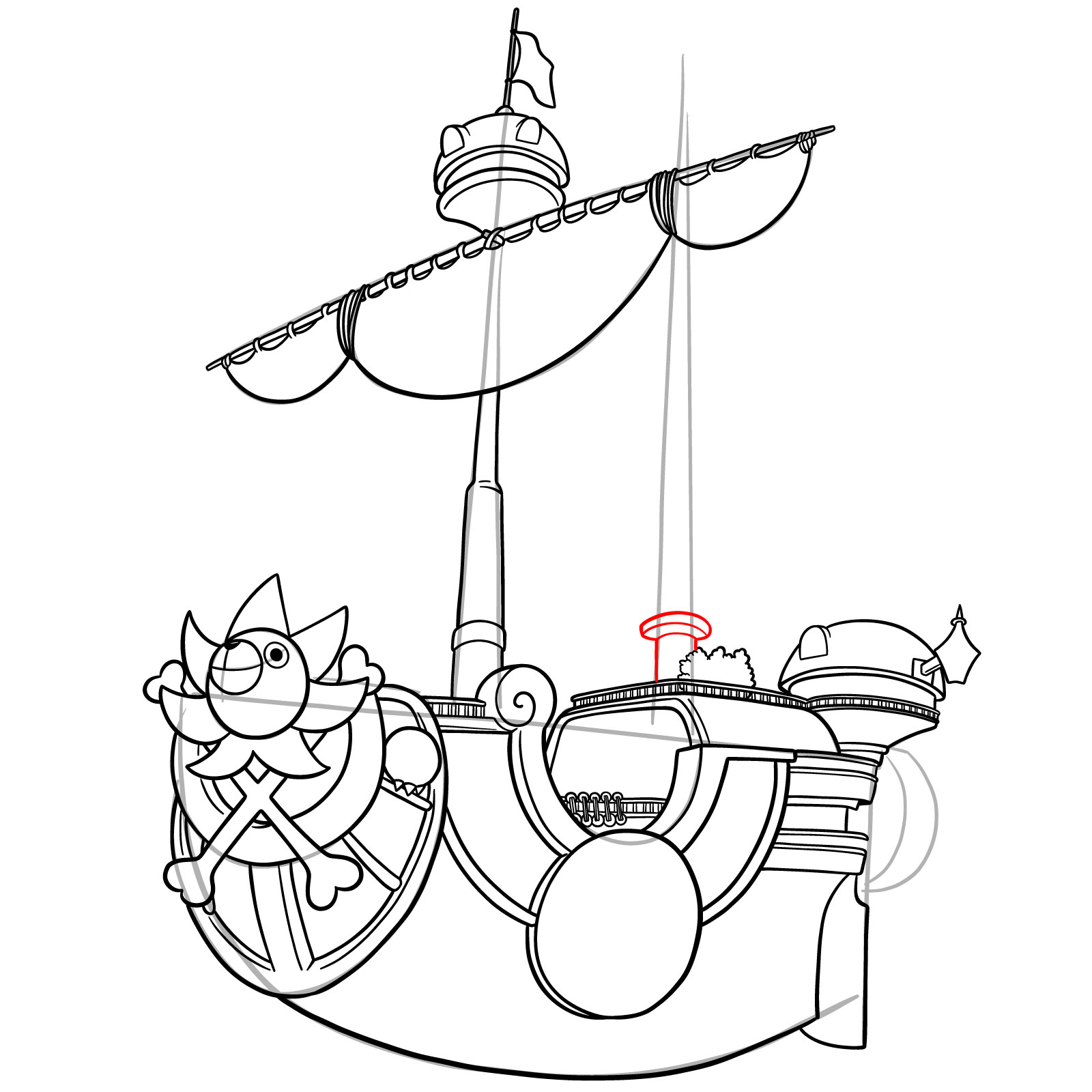 How to Draw the Thousand Sunny Ship from One Piece - step 34