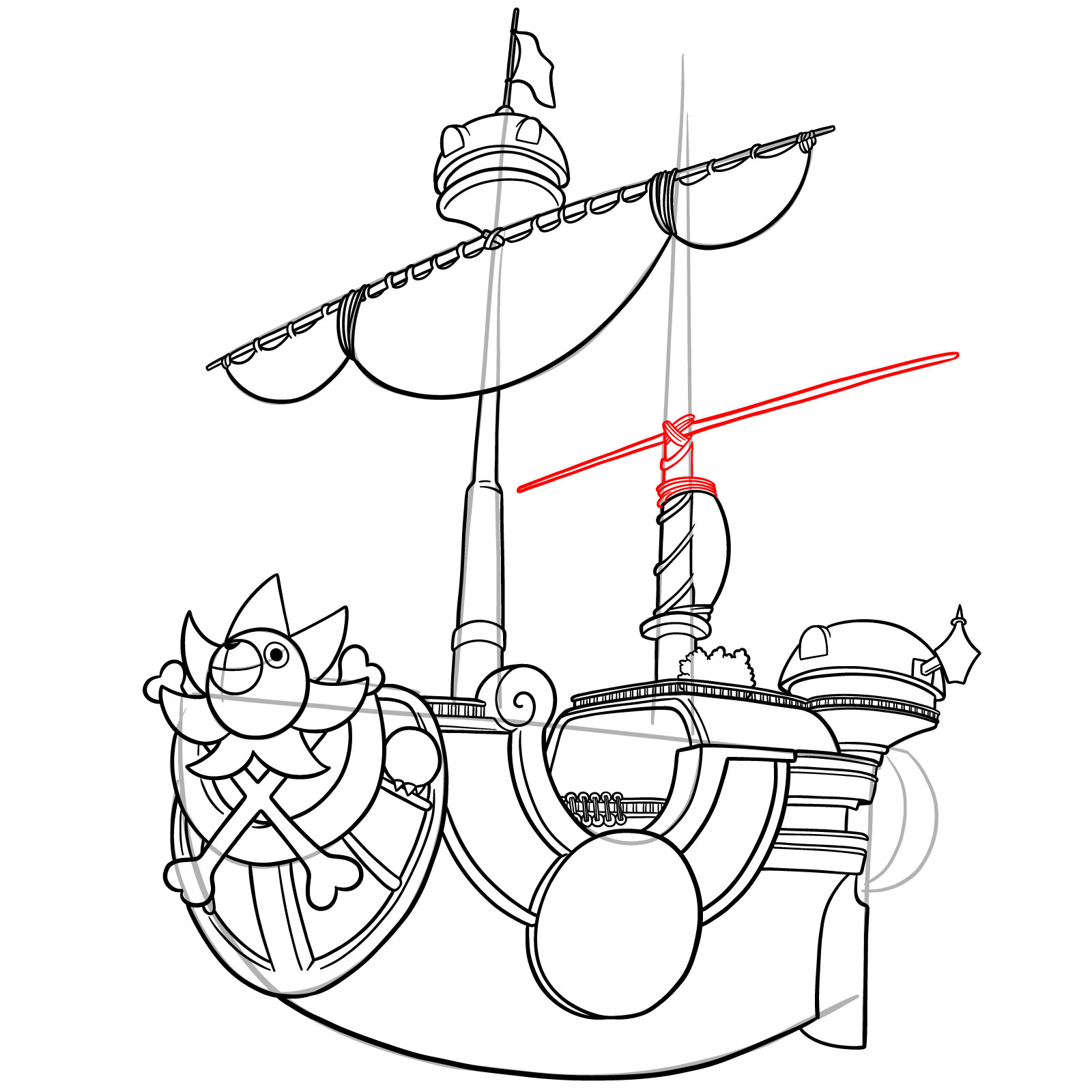 How to Draw the Thousand Sunny Ship from One Piece - step 36
