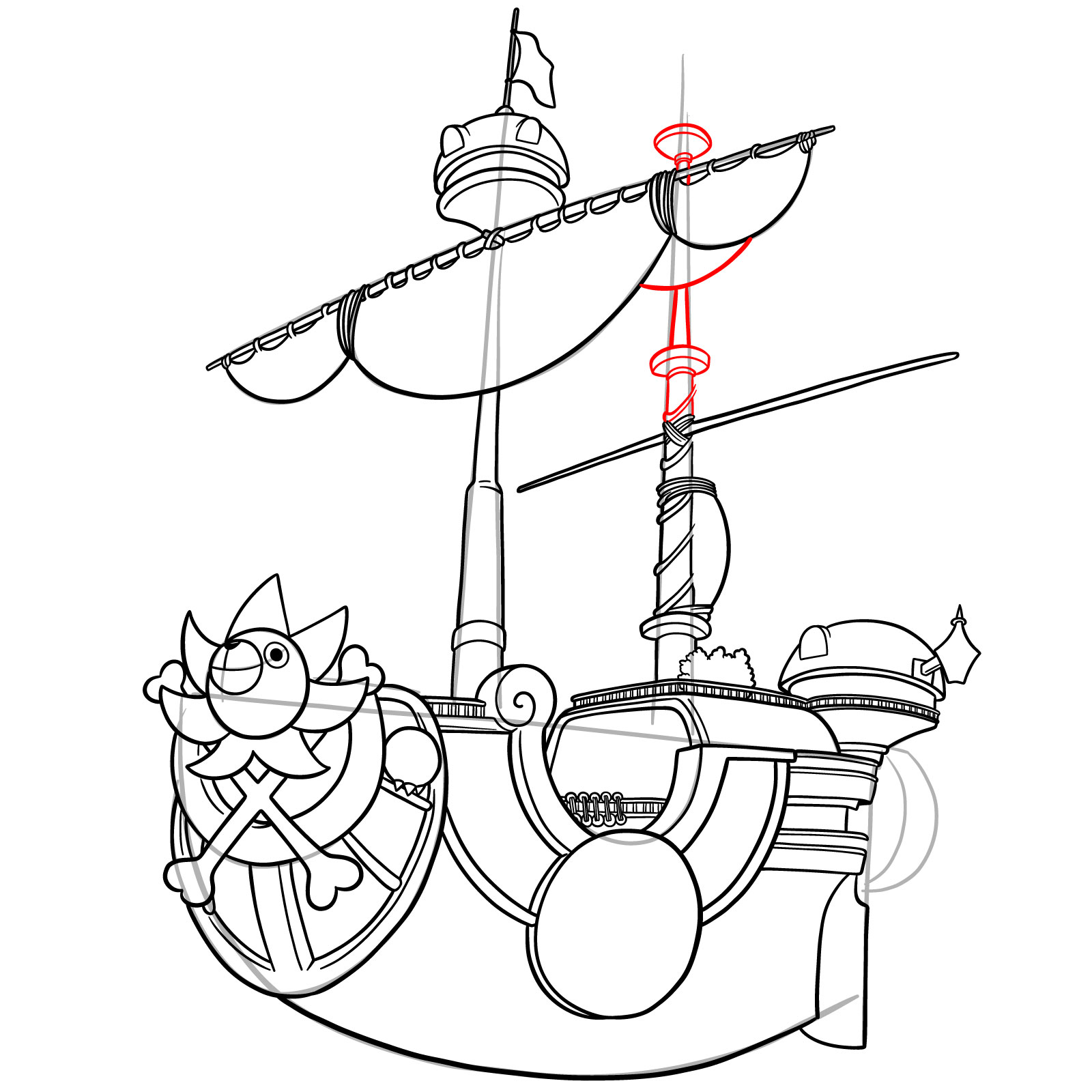 How to Draw the Thousand Sunny Ship from One Piece - step 37