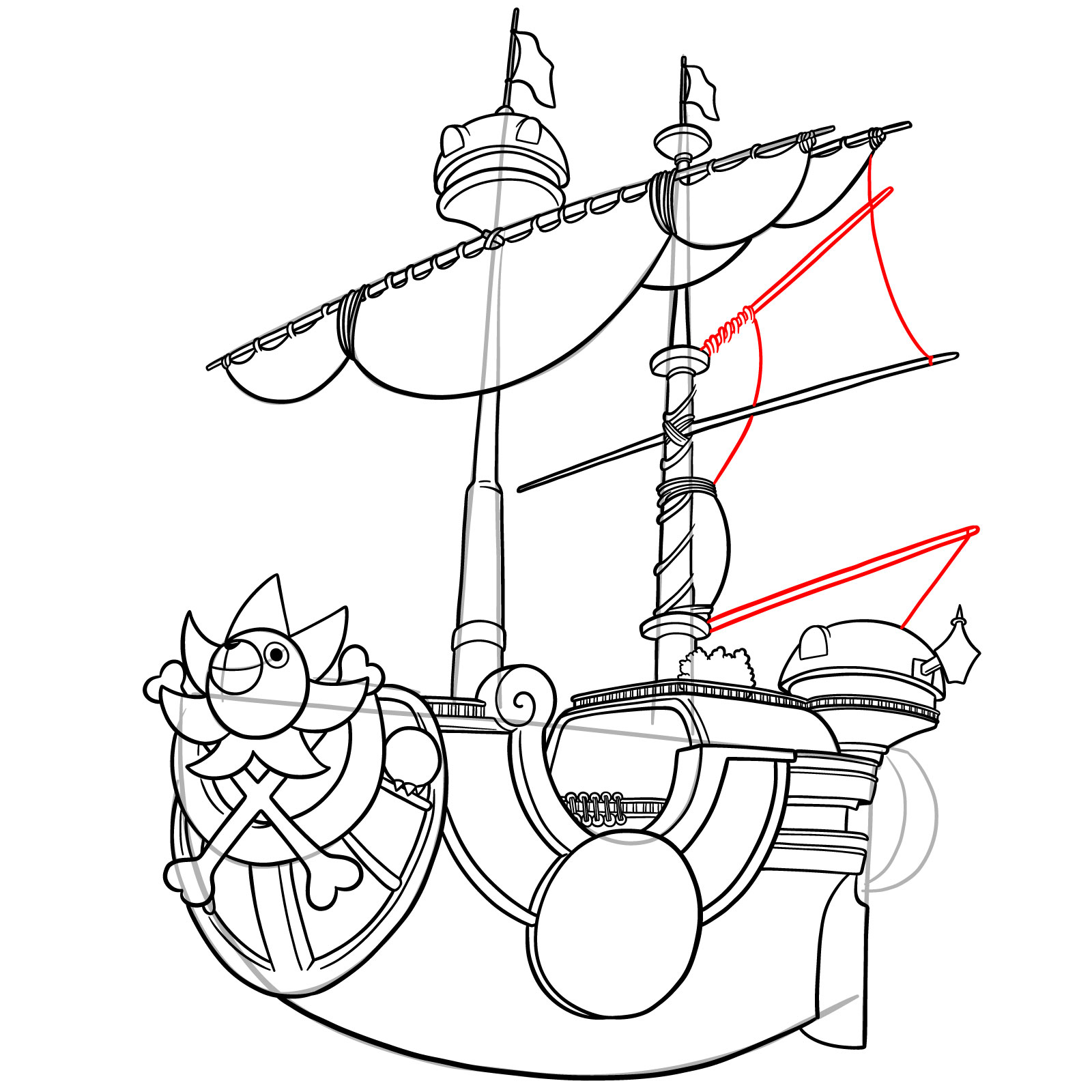 How to Draw the Thousand Sunny Ship from One Piece - step 39