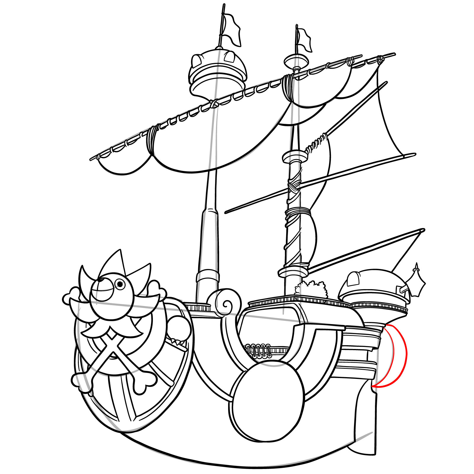 How to Draw the Thousand Sunny Ship from One Piece - step 40