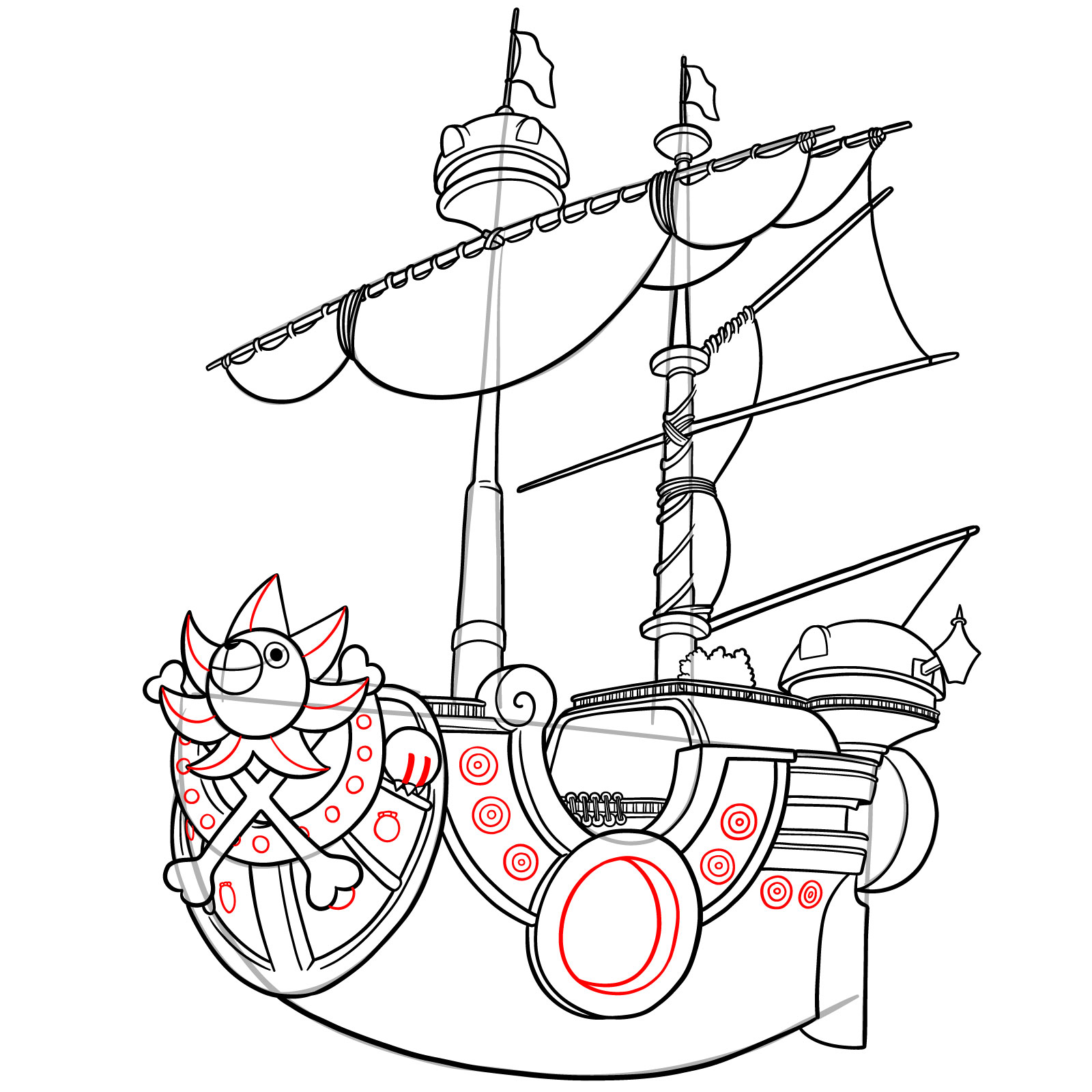How to Draw the Thousand Sunny Ship from One Piece - step 41