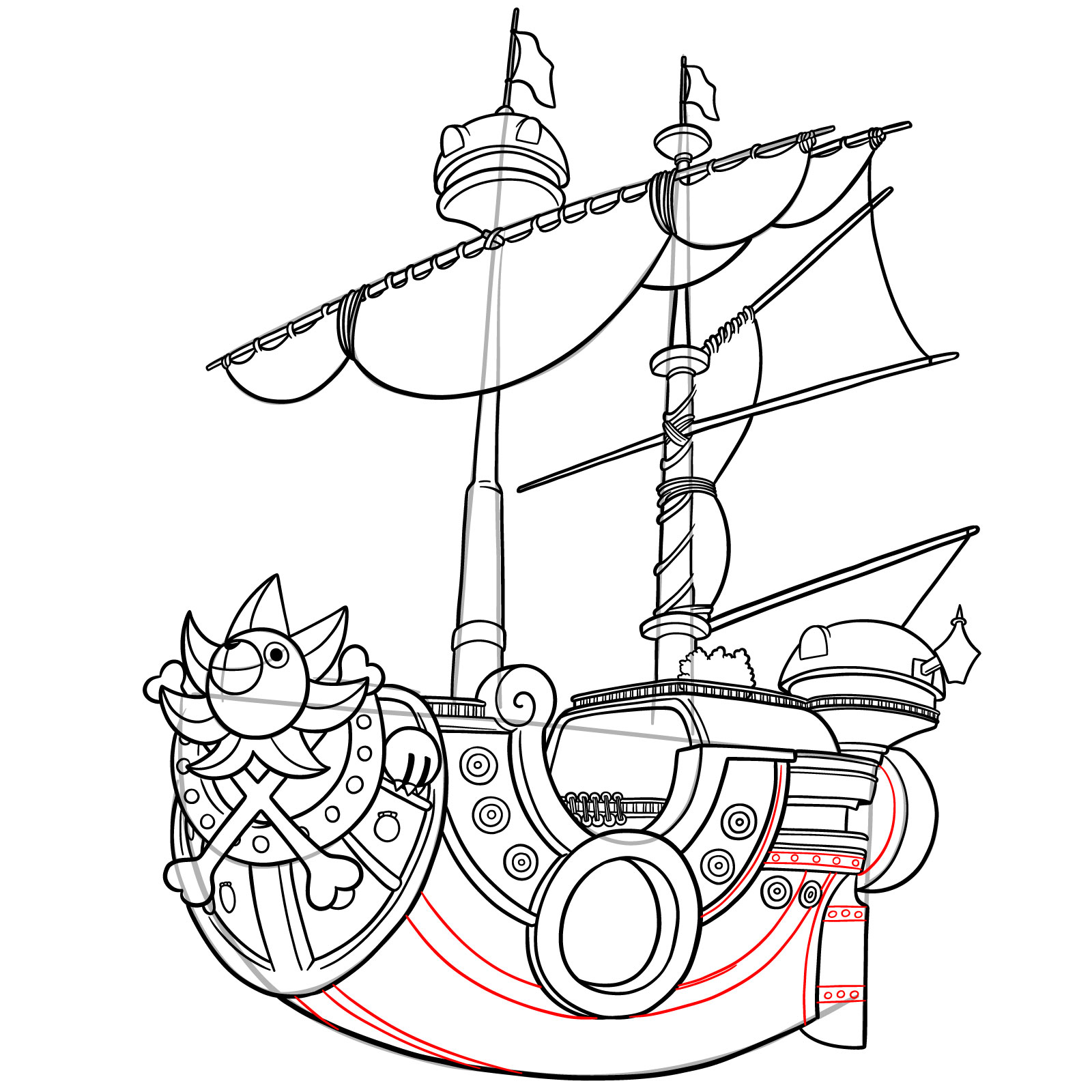 How to Draw the Thousand Sunny Ship from One Piece - step 42