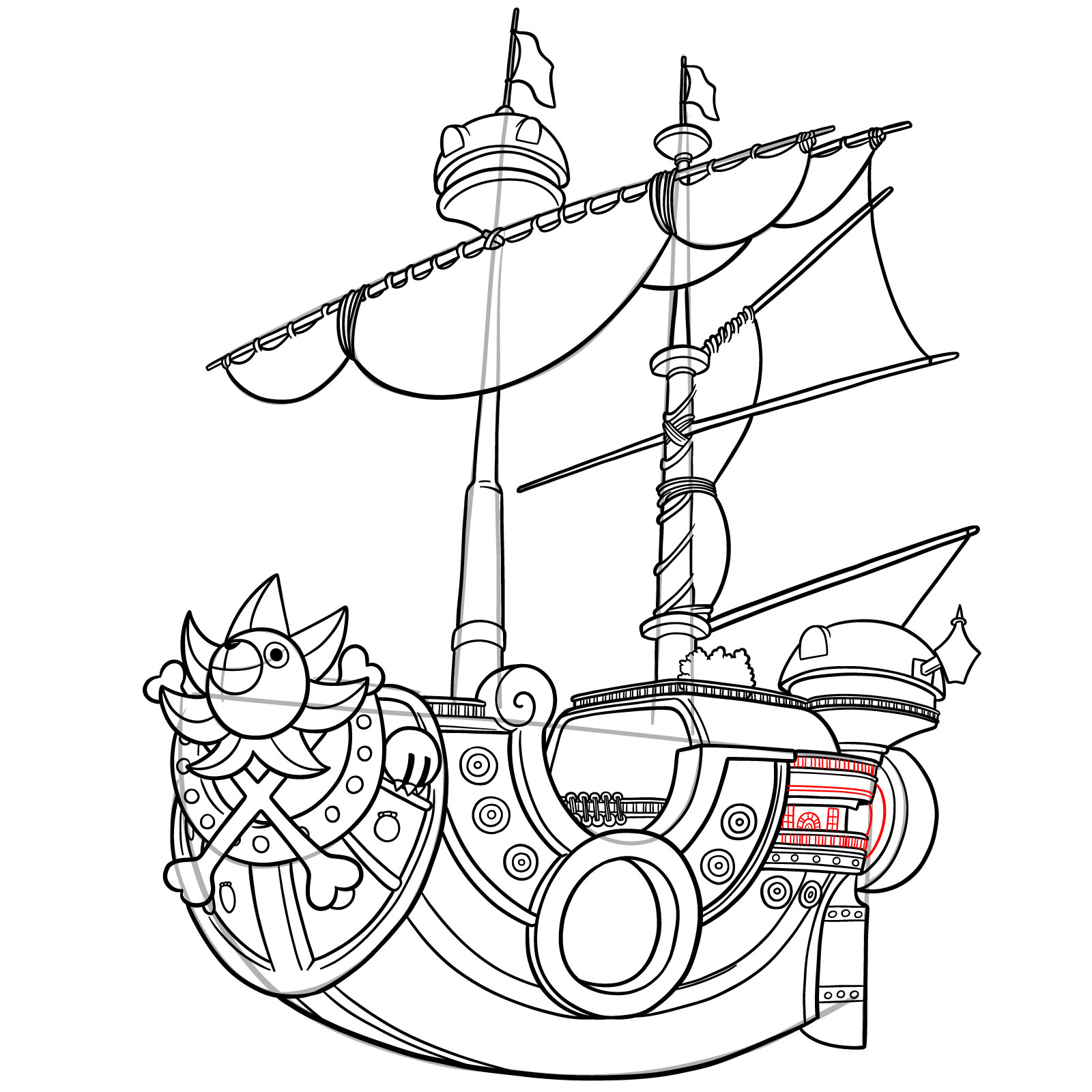 How to Draw the Thousand Sunny Ship from One Piece - step 43