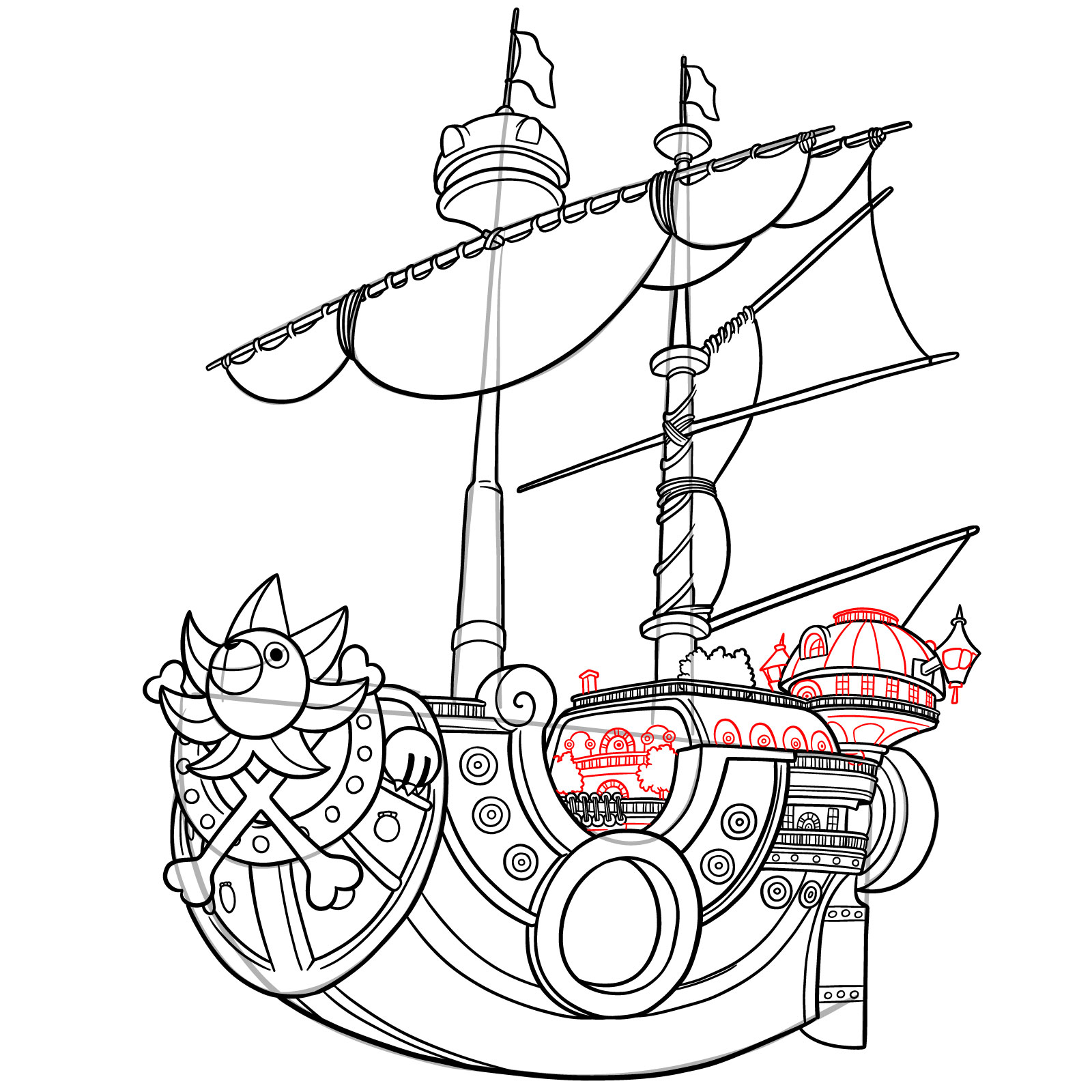 How to Draw the Thousand Sunny Ship from One Piece - step 44