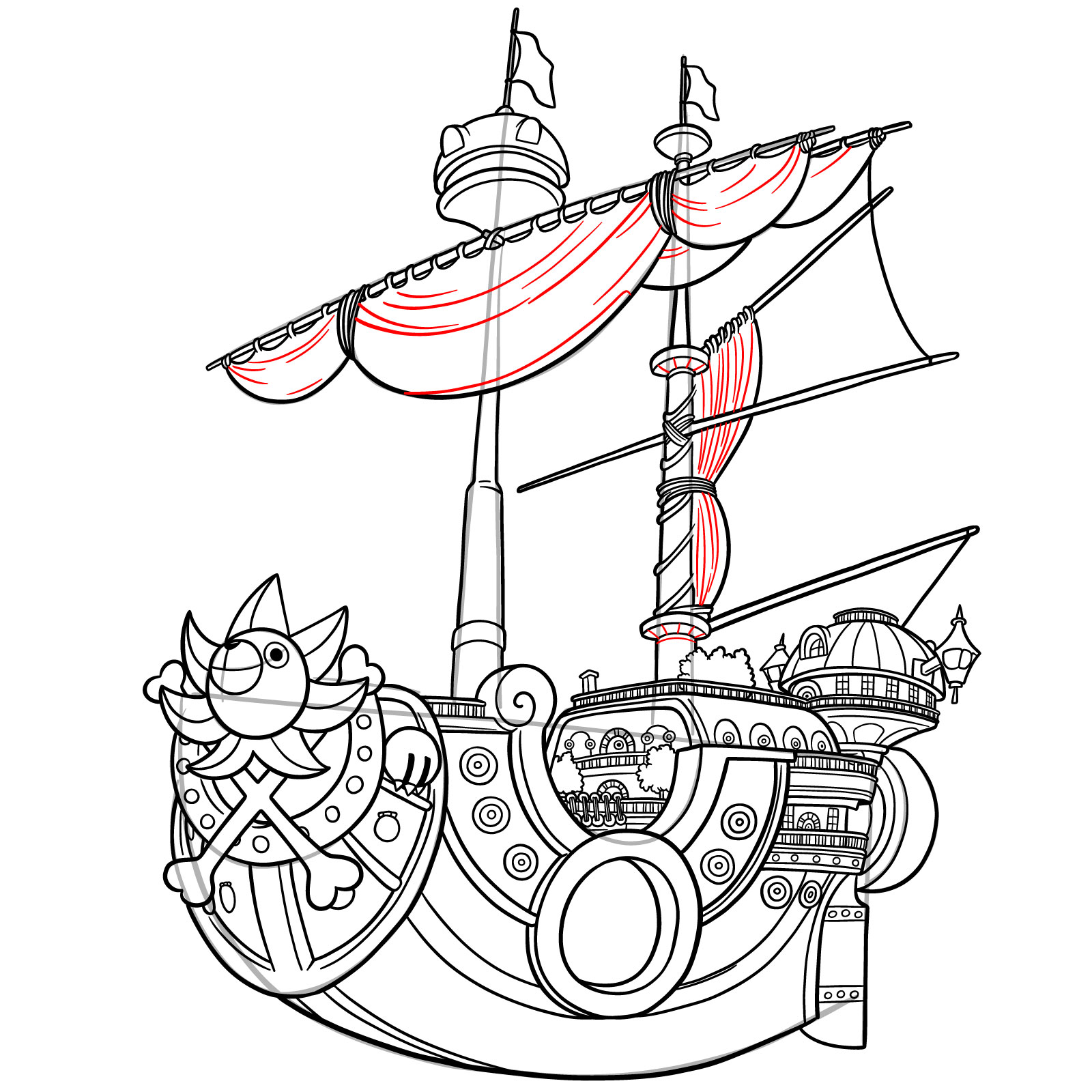 How to Draw the Thousand Sunny Ship from One Piece - step 41
