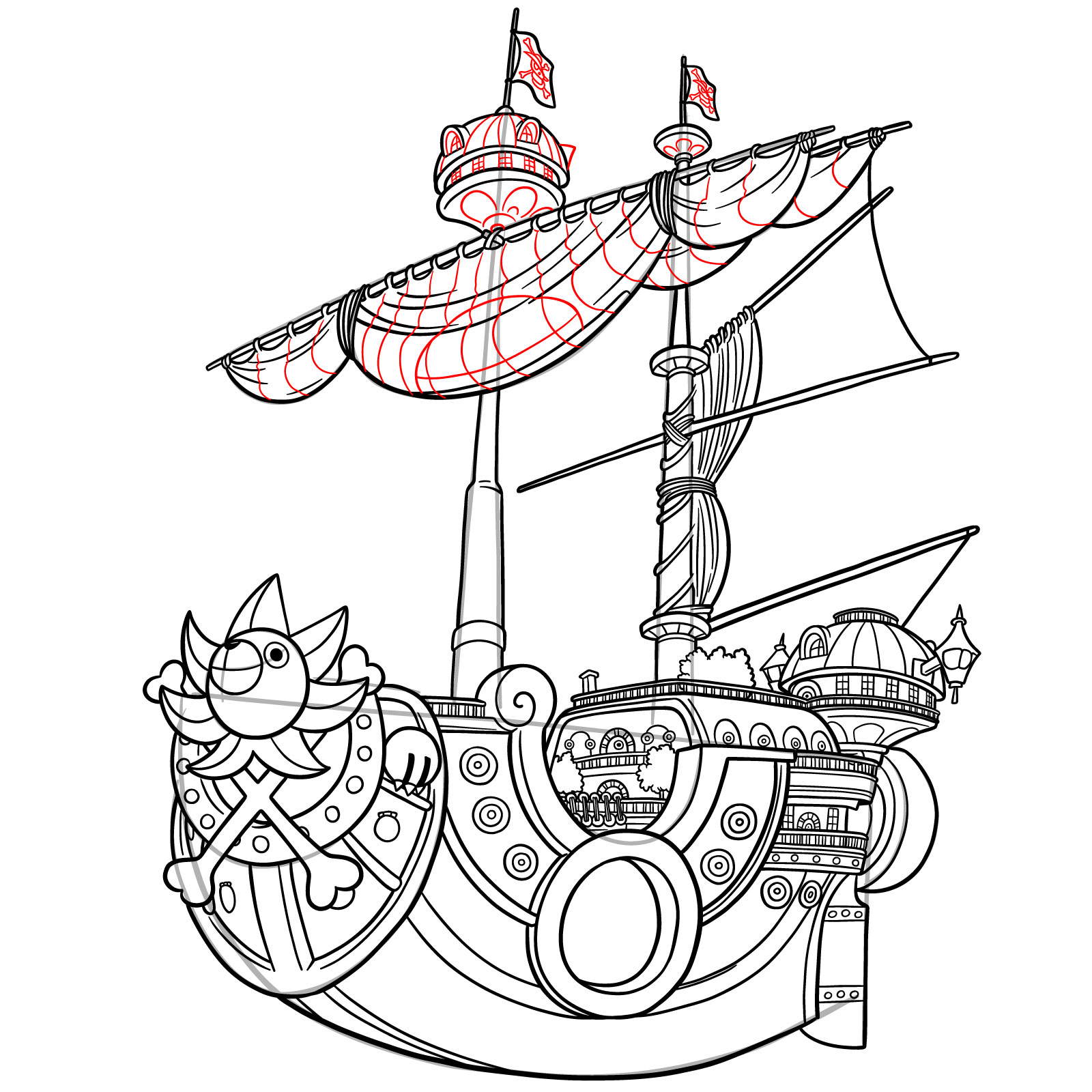How to Draw the Thousand Sunny Ship from One Piece - step 42