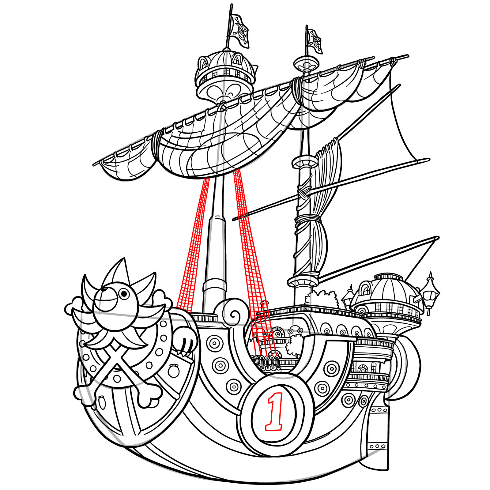 How to Draw the Thousand Sunny Ship from One Piece - step 43