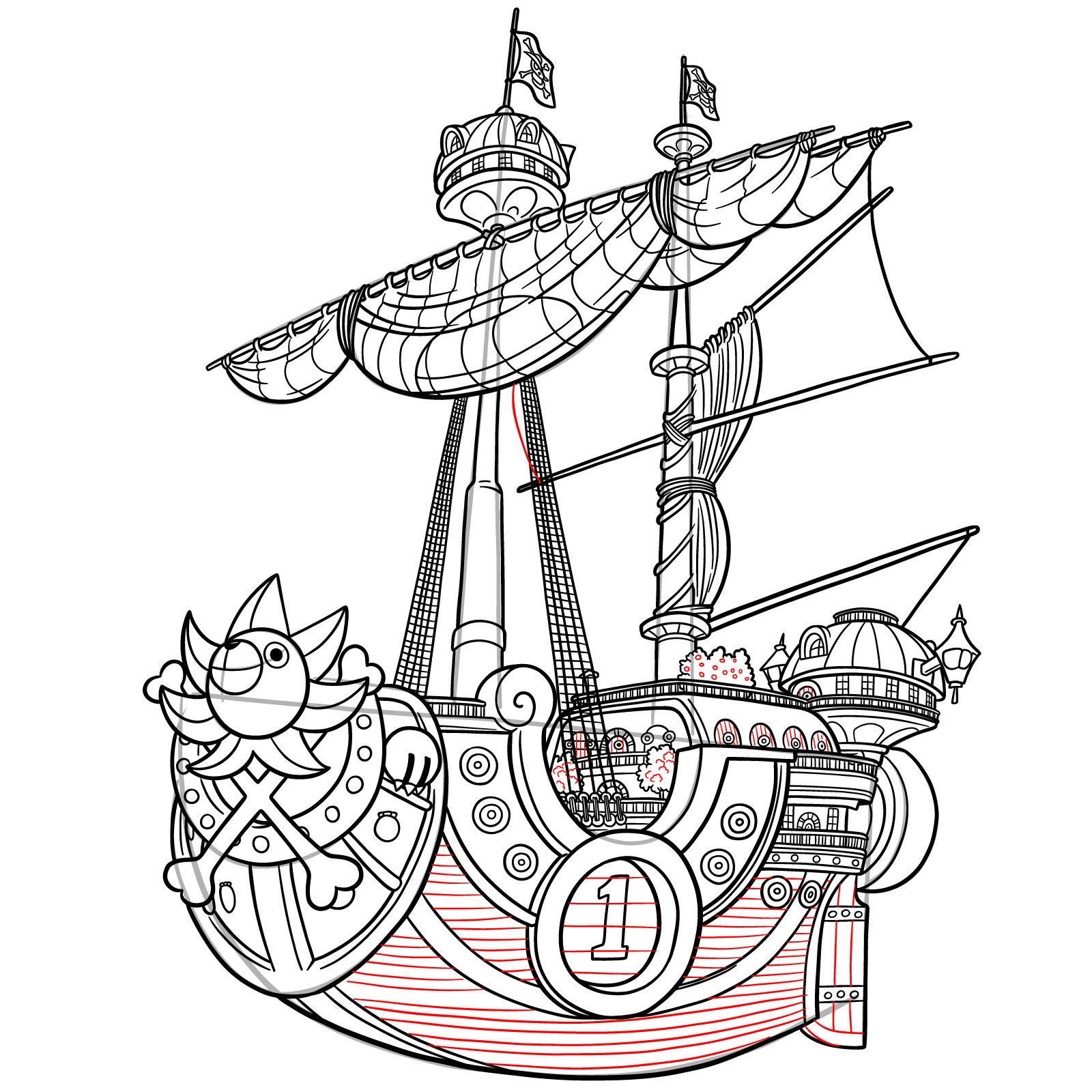 How to Draw the Thousand Sunny Ship from One Piece - step 44