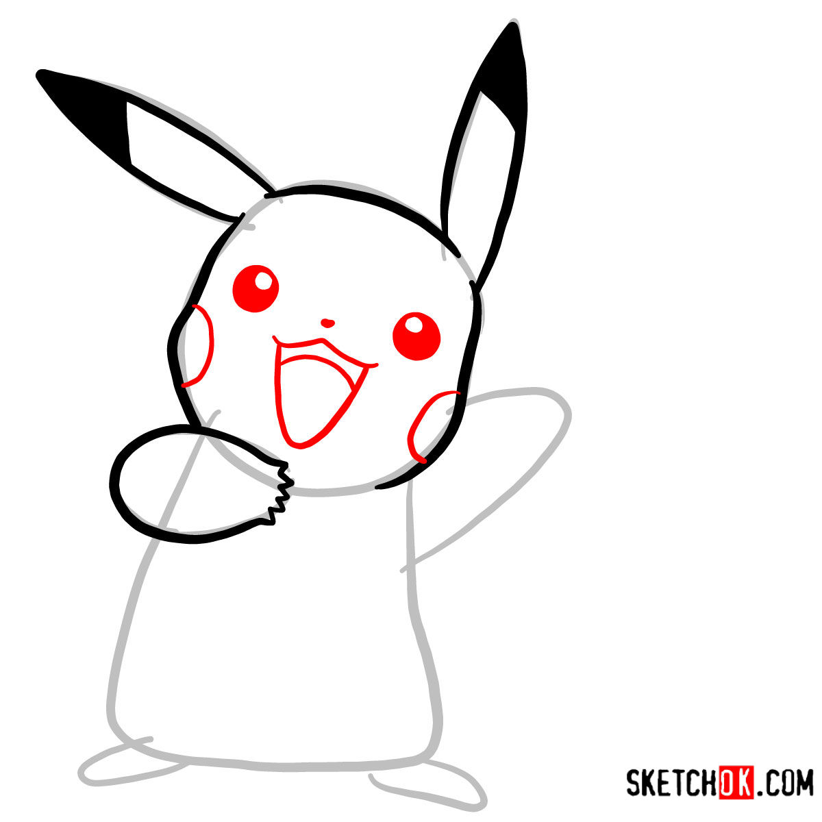 How to draw Happy Pikachu | Pokemon - step 04