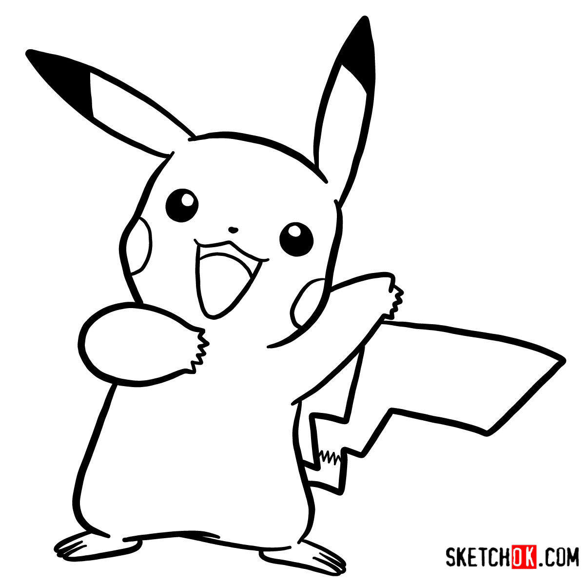 How To Draw Happy Pikachu Pokemon Step By Step Drawing