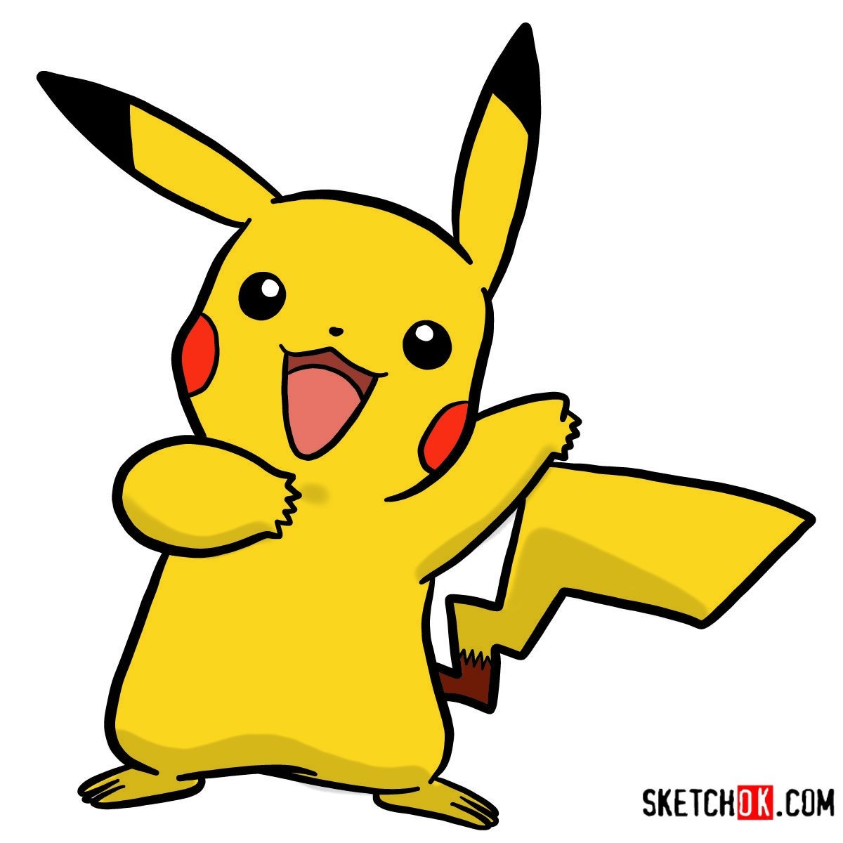 How to draw Happy Pikachu | Pokemon - Sketchok easy drawing guides