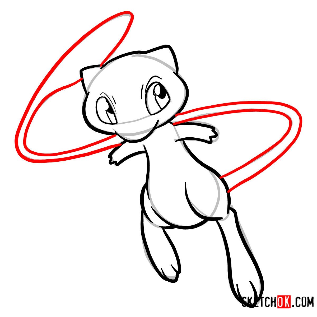 Learn how to draw Mew from Pokemon using few simple drawing steps