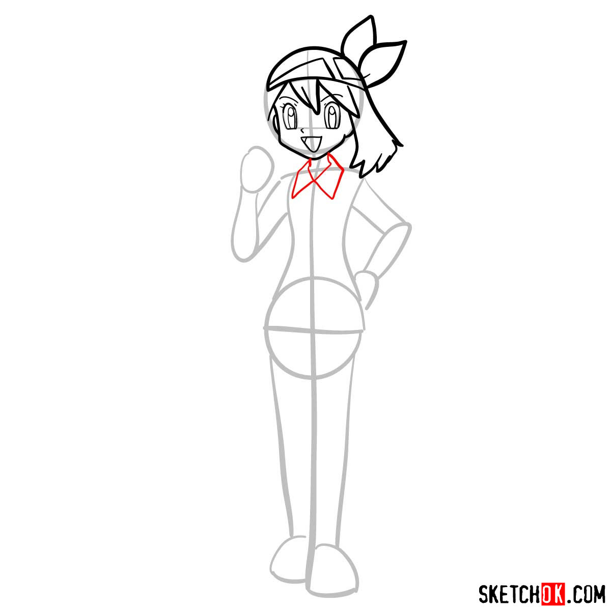 How to draw May from Pokemon anime - step 07
