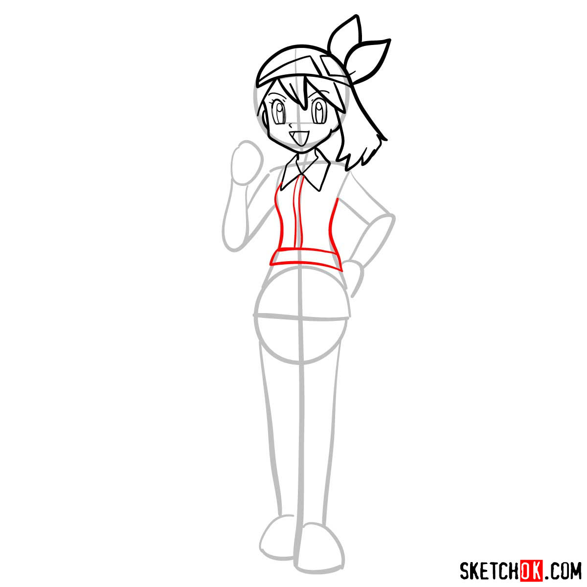 How to draw May from Pokemon anime - step 08