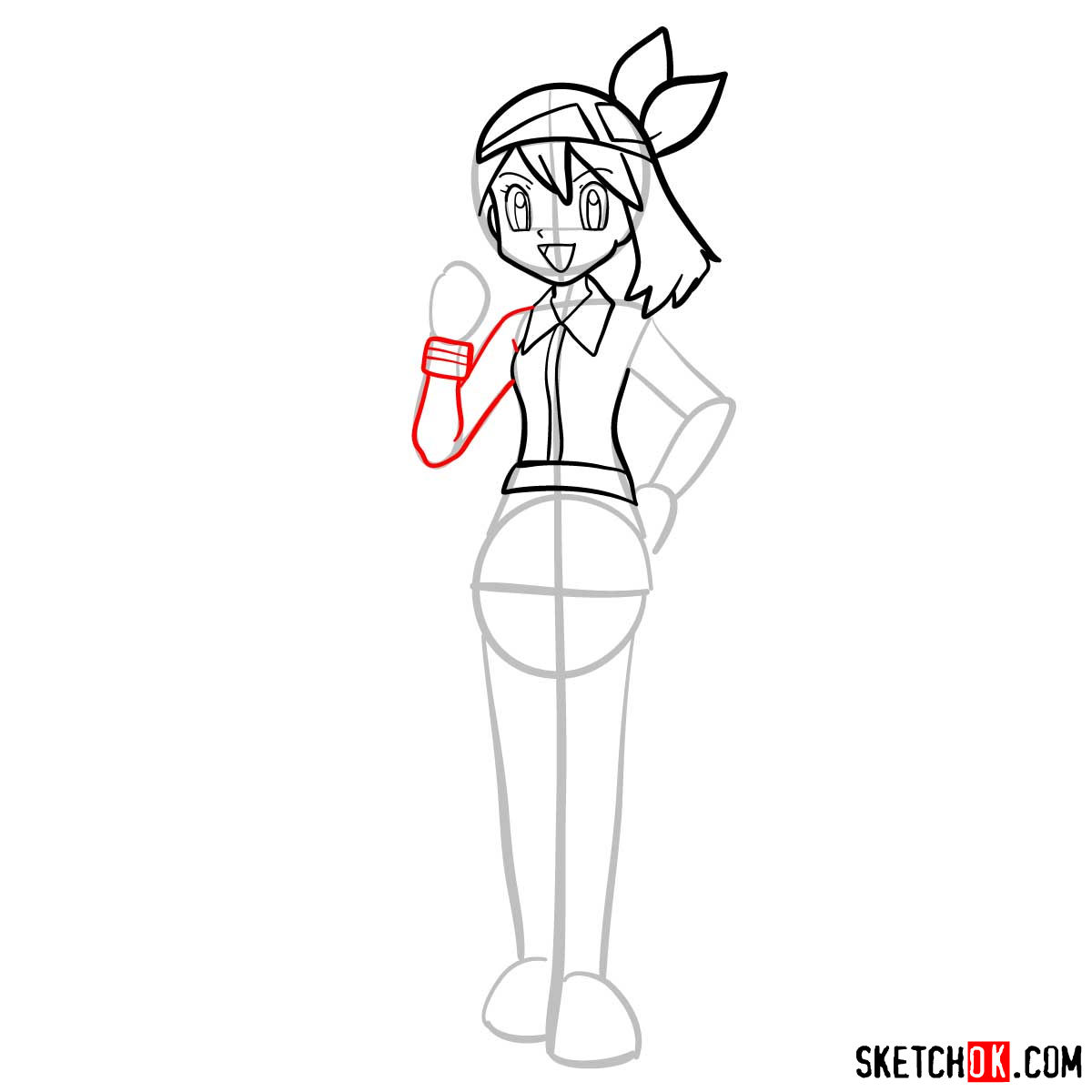 How to draw May from Pokemon anime - step 09