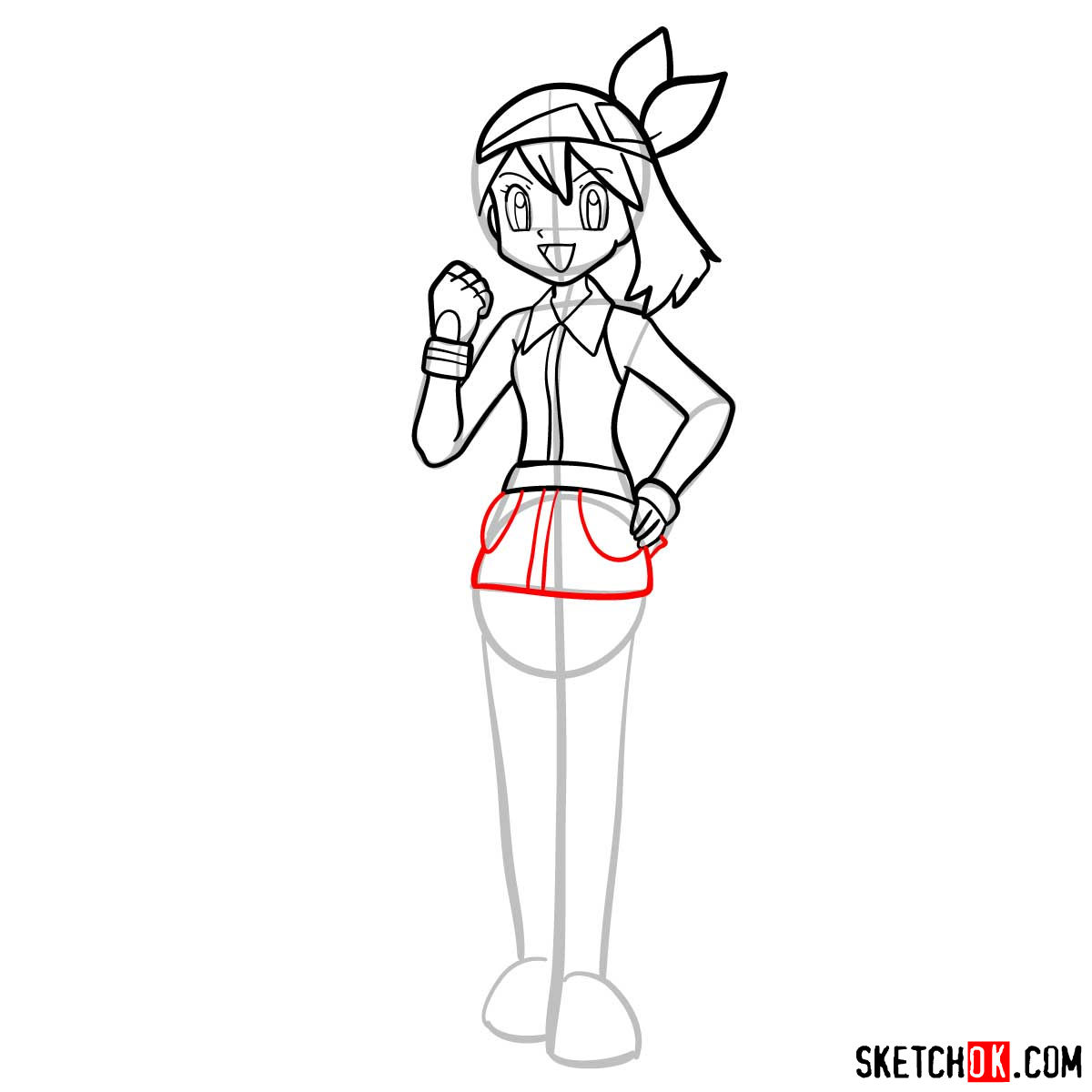 How to draw May from Pokemon anime - step 12