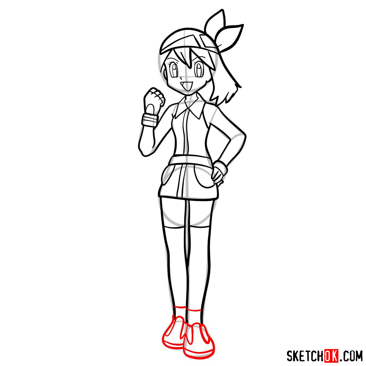 How to draw May from Pokemon anime - step 14