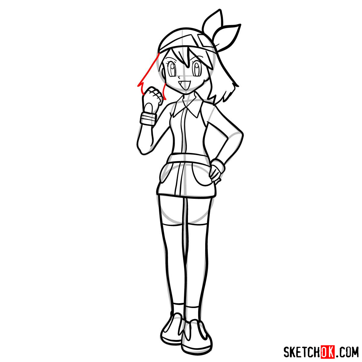 How to draw May from Pokemon anime - step 15
