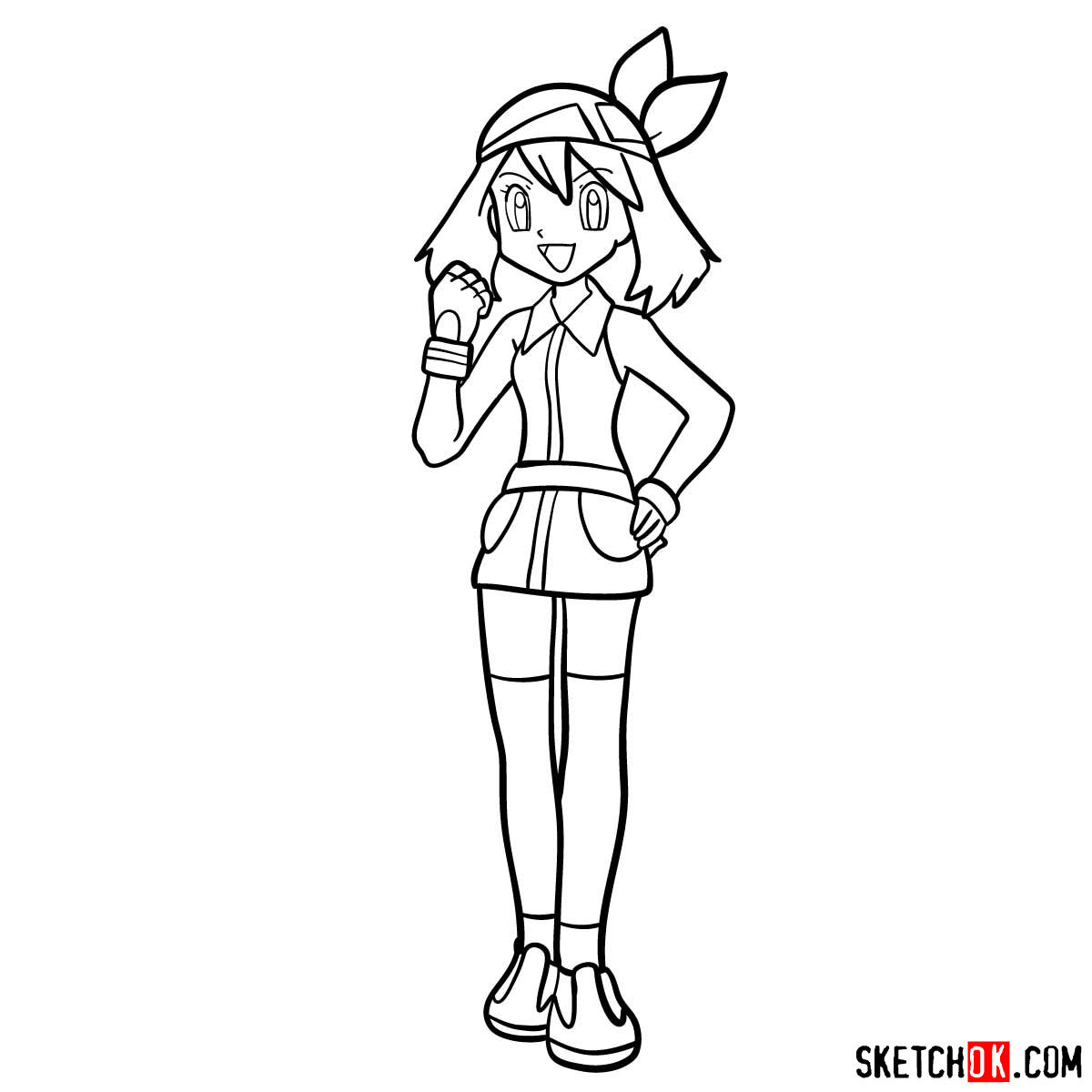 How to draw May from Pokemon anime - step 16