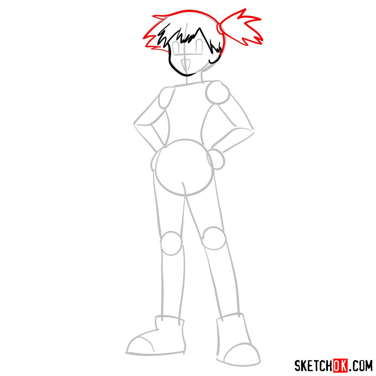 How to draw Misty from Pokemon anime - step 05