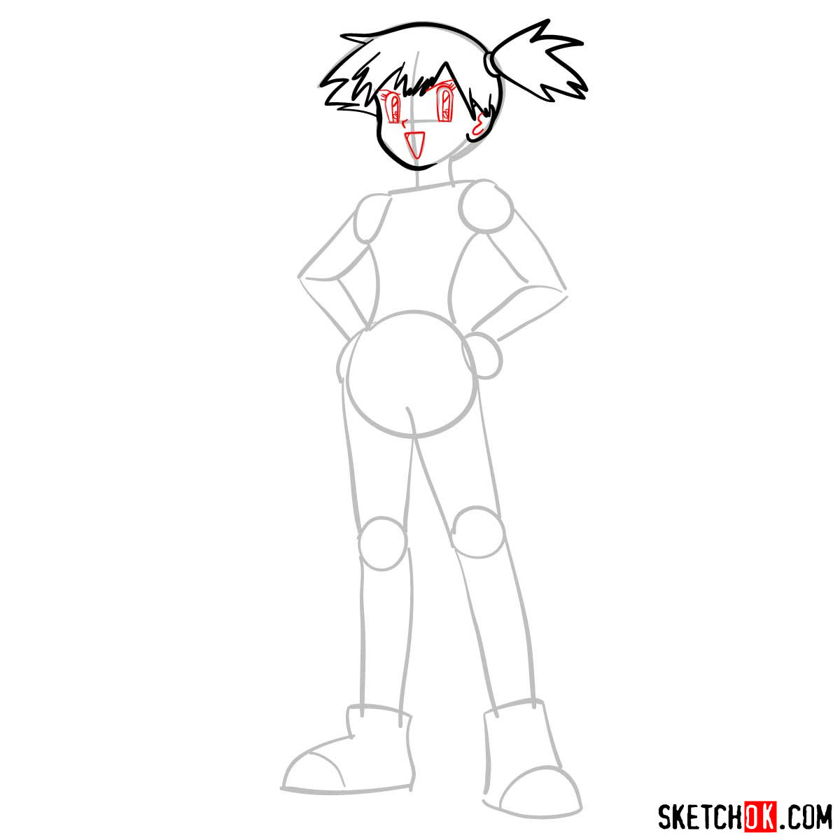 How to draw Misty from Pokemon anime - step 06