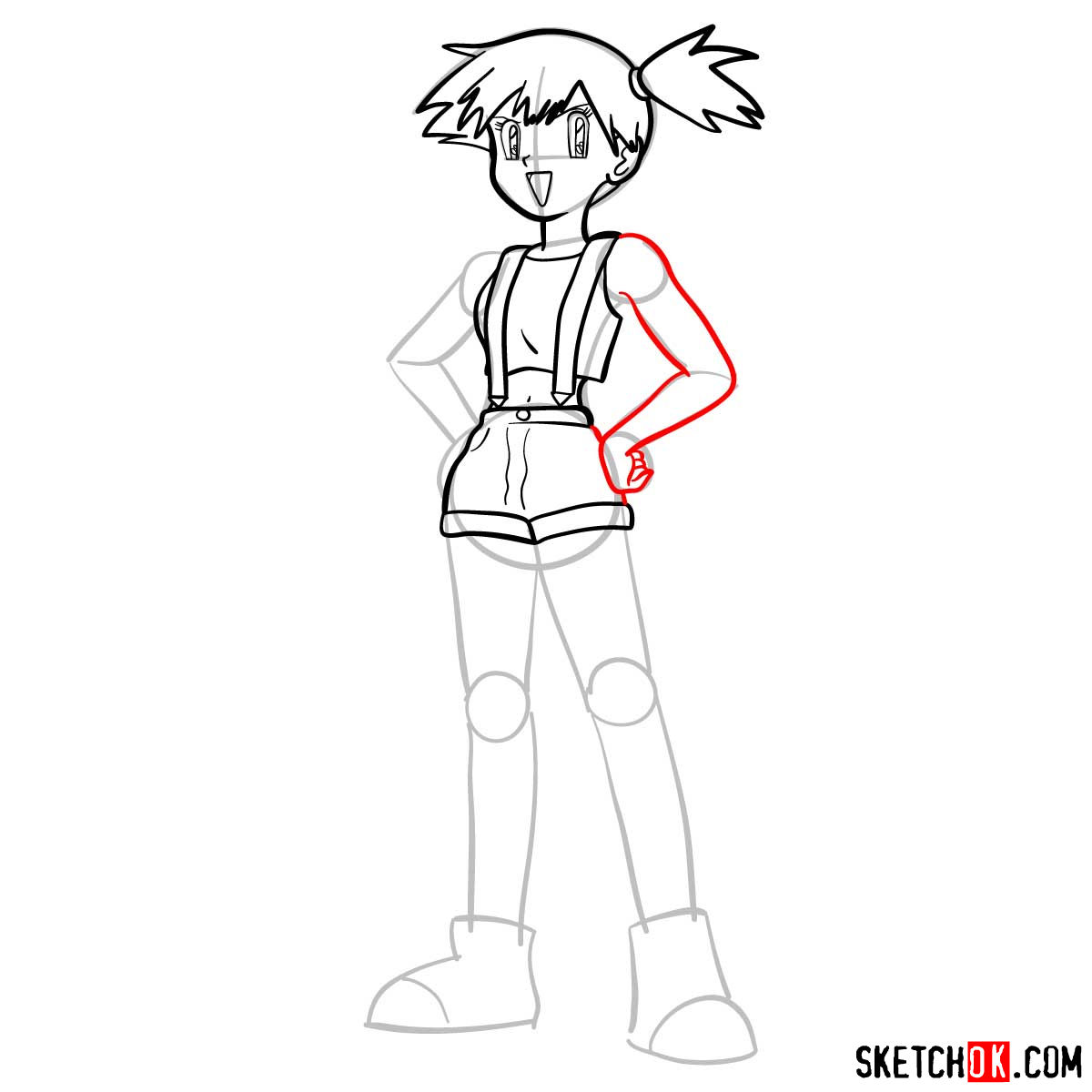 How to draw Misty from Pokemon anime - step 10