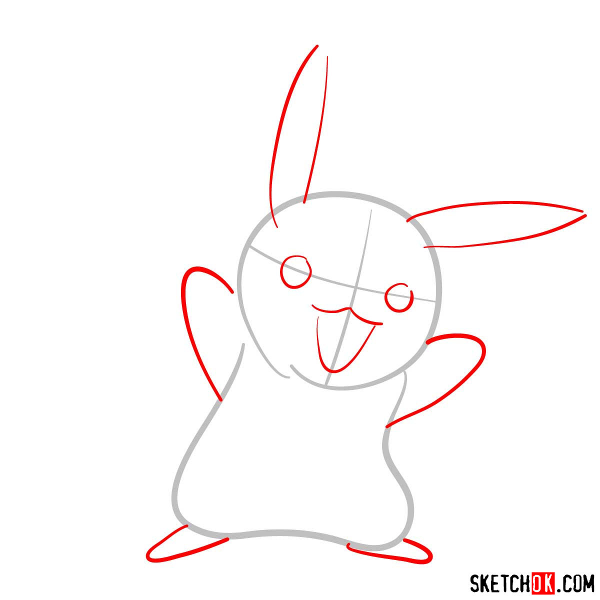 How to draw Pikachu Pokemon with arms wide open - step 02
