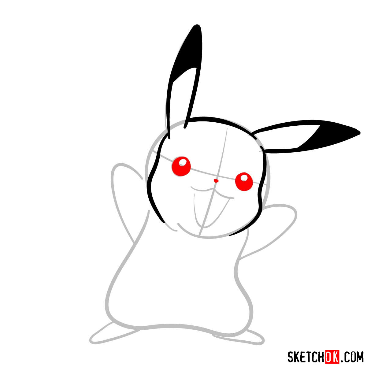 How to draw Pikachu Pokemon with arms wide open - step 04