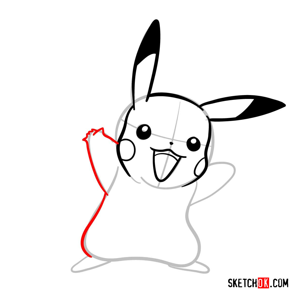 How to draw Pikachu Pokemon with arms wide open - step 06