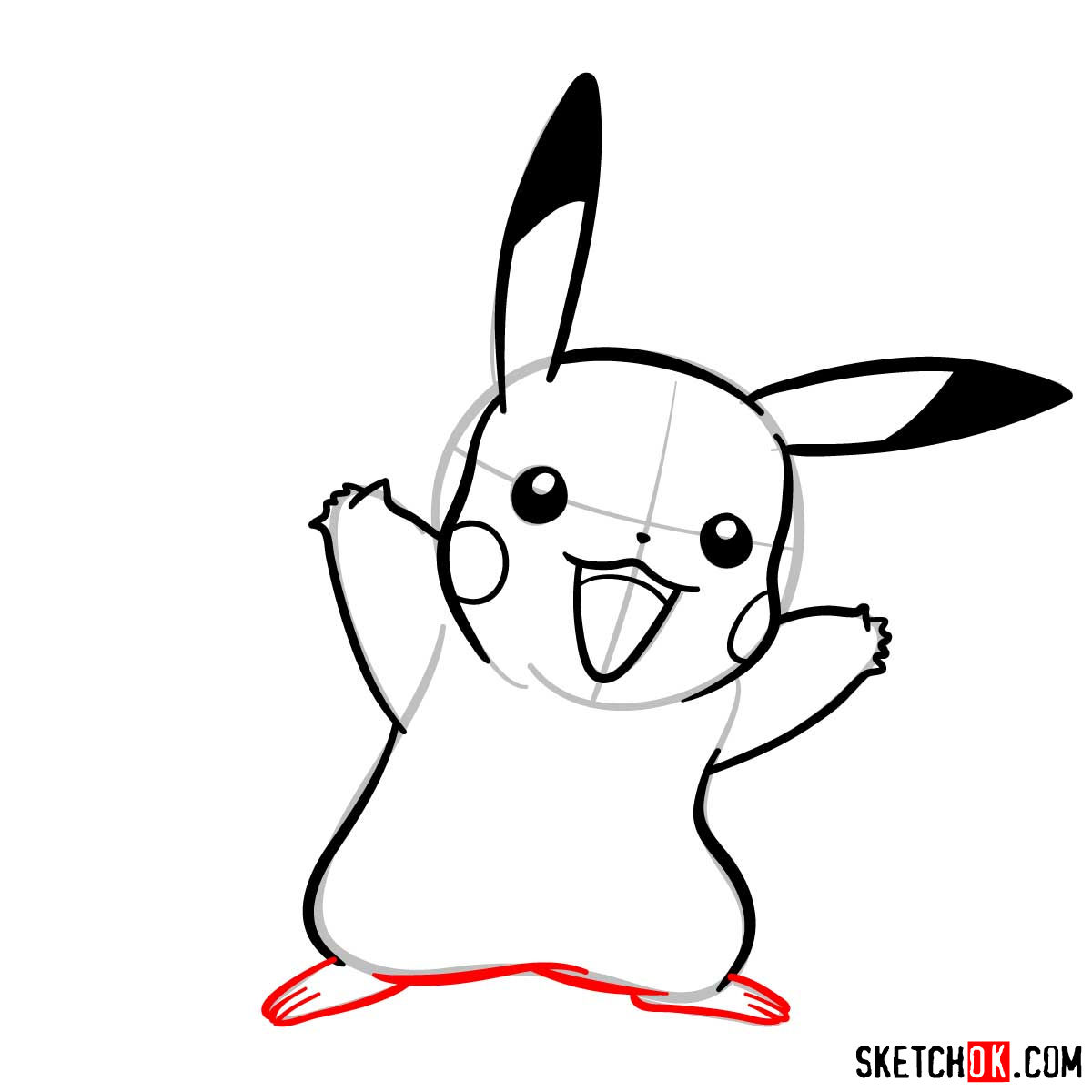 How to draw Pikachu Pokemon with arms wide open - step 08