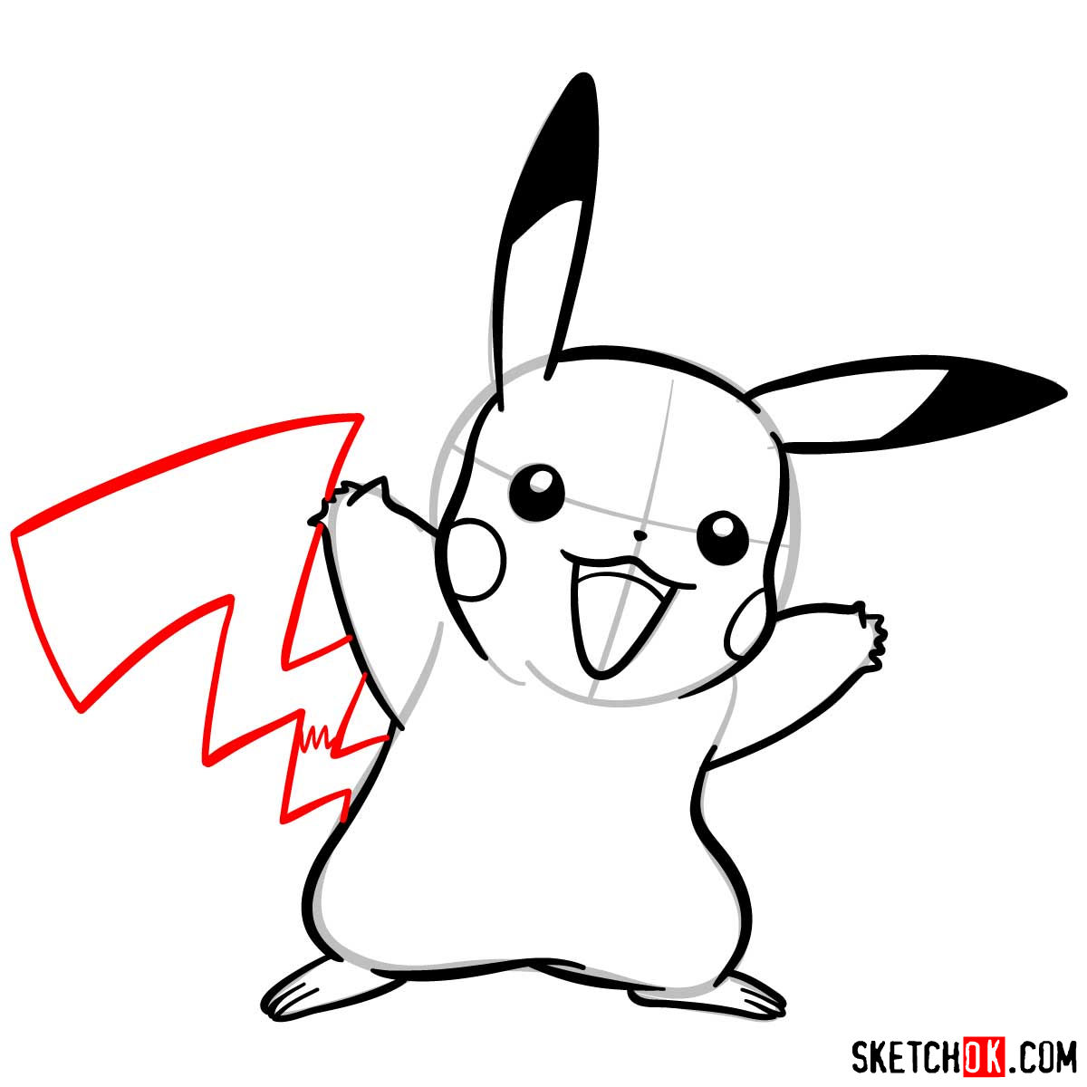 How to draw Pikachu Pokemon with arms wide open - step 09