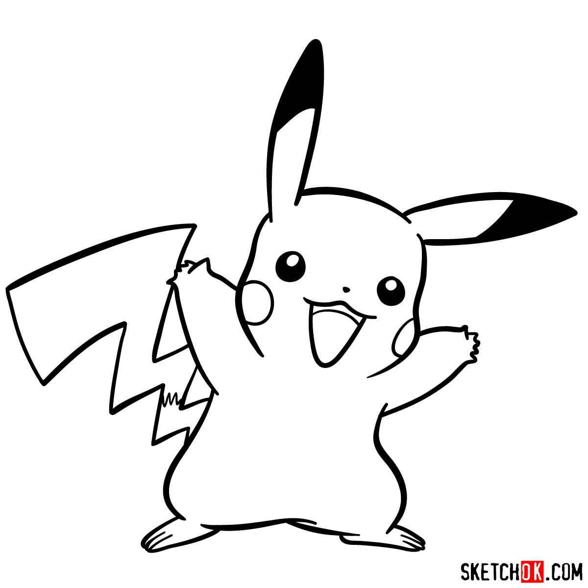 How to draw Pikachu Pokemon with arms wide open - step 10