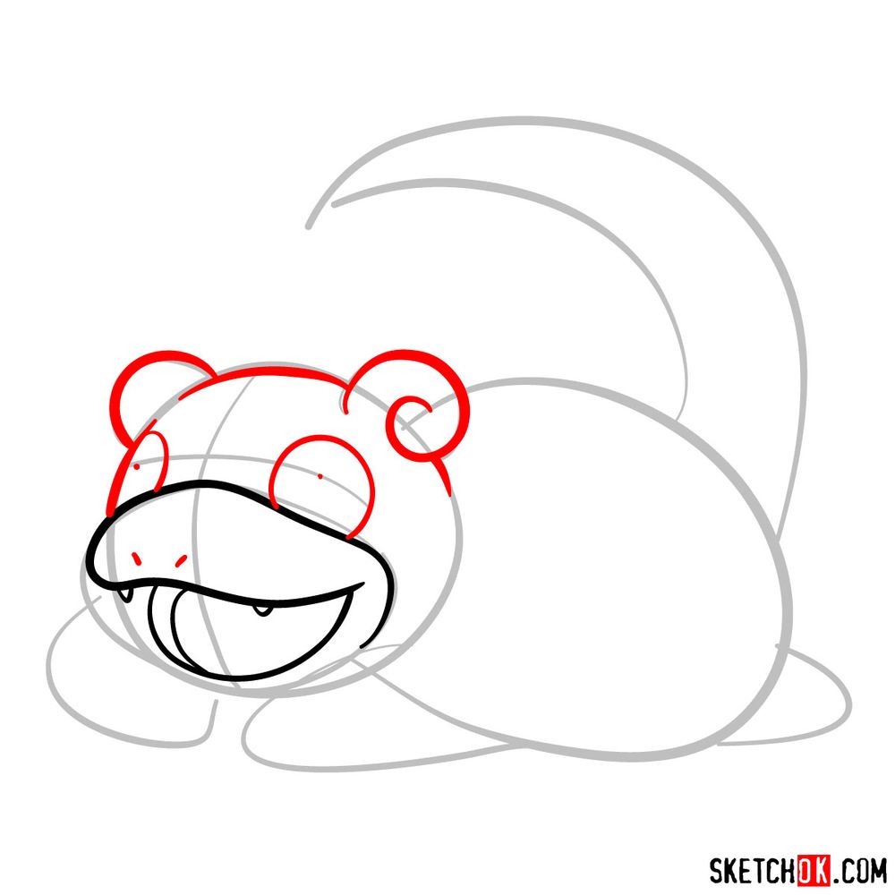 How to draw Slowpoke pokemon - step 04