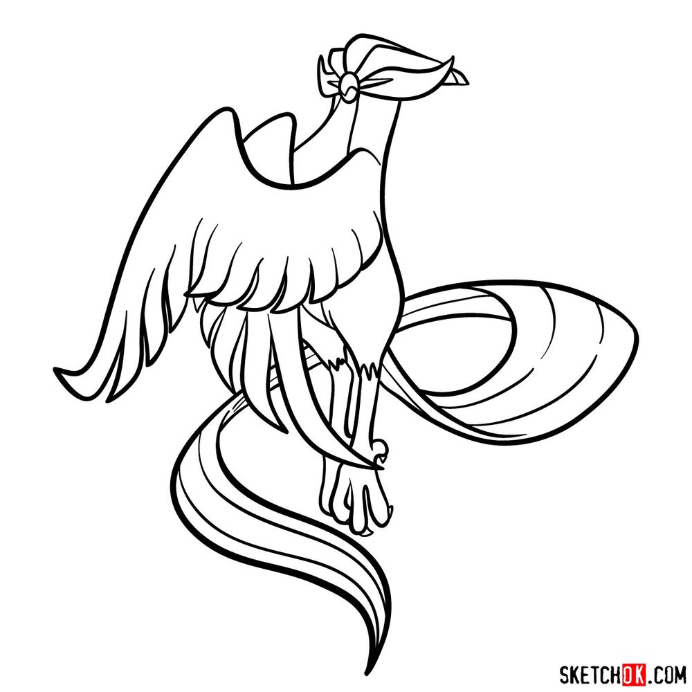 How to draw Ho-oh Pokemon - Sketchok easy drawing guides