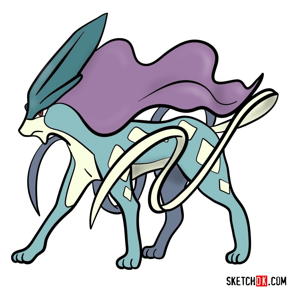 How to draw Suicune | Pokemon - Sketchok easy drawing guides