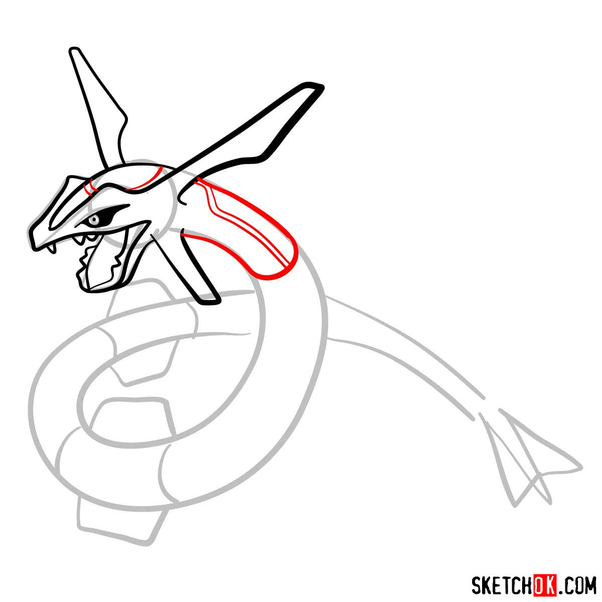 How to draw Rayquaza | Pokemon - Sketchok easy drawing guides