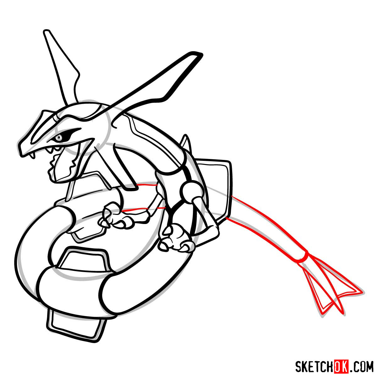 How to draw Rayquaza | Pokemon - Sketchok easy drawing guides