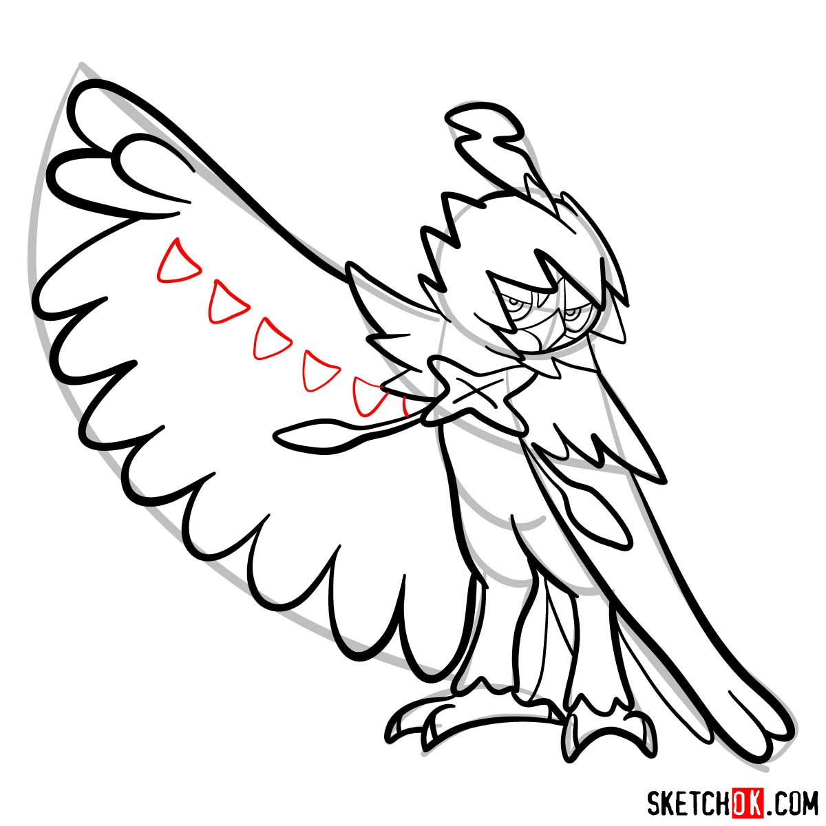 How to draw Decidueye | Pokemon - Sketchok easy drawing guides