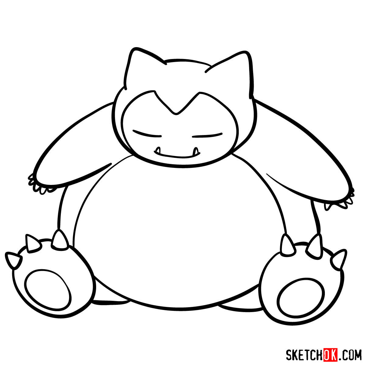 Step-by-step drawing guide of Snorlax.