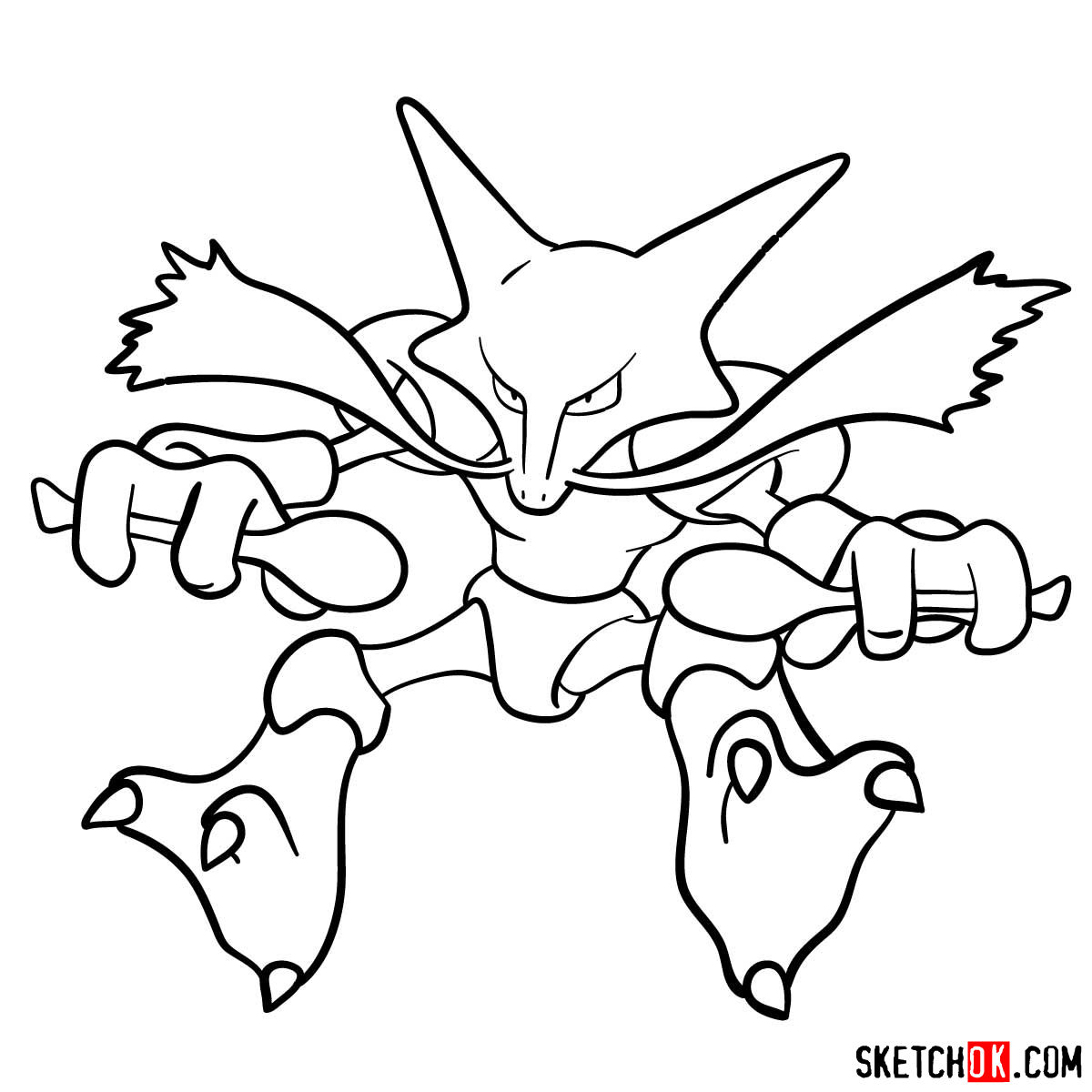 How to draw Alakazam | Pokemon - Sketchok easy drawing guides