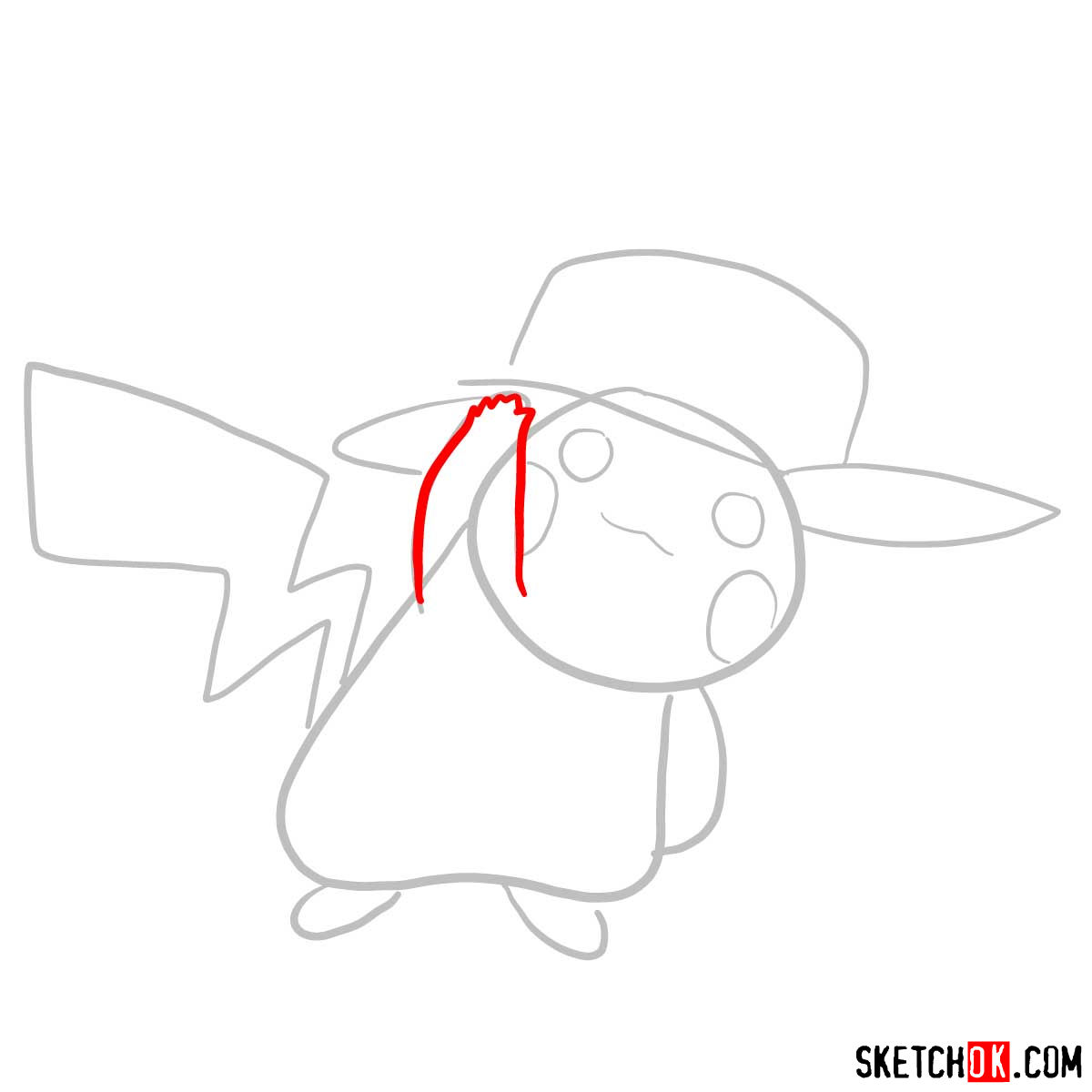 How to draw Pikachu in a cap with pokeball logo - step 03
