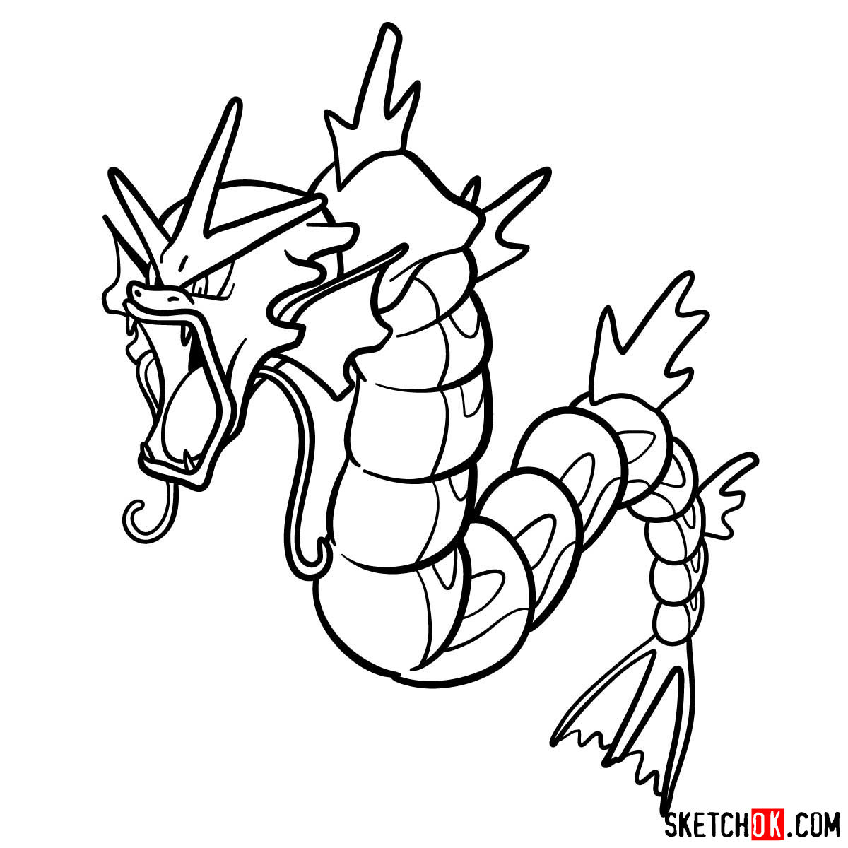 How to draw Gyarados Pokemon Sketchok easy drawing guides