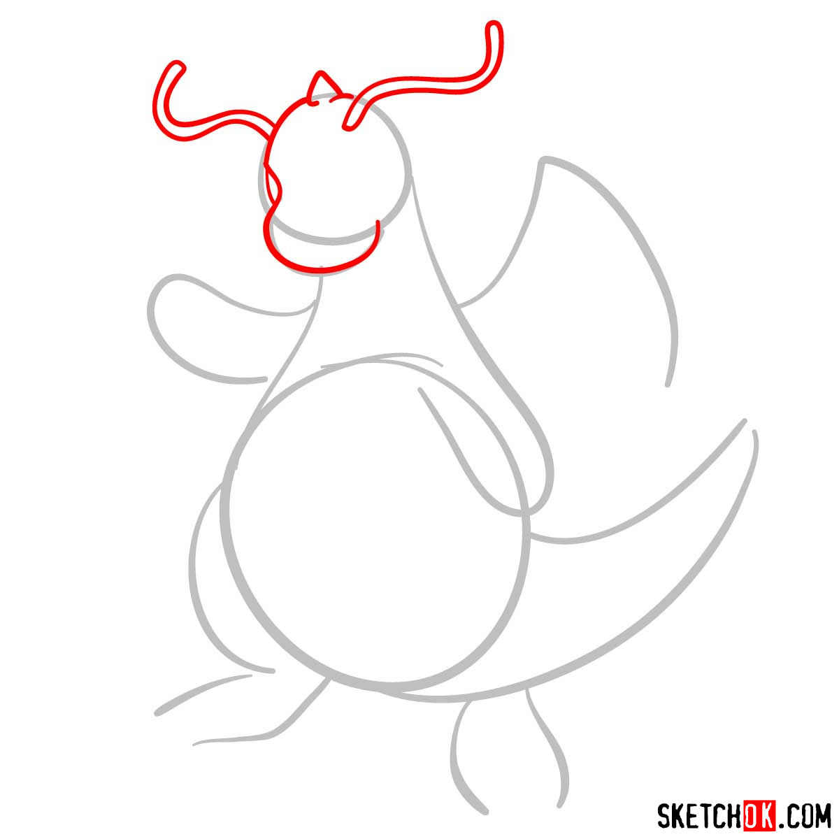 How to draw Dragonite Pokemon - step 03