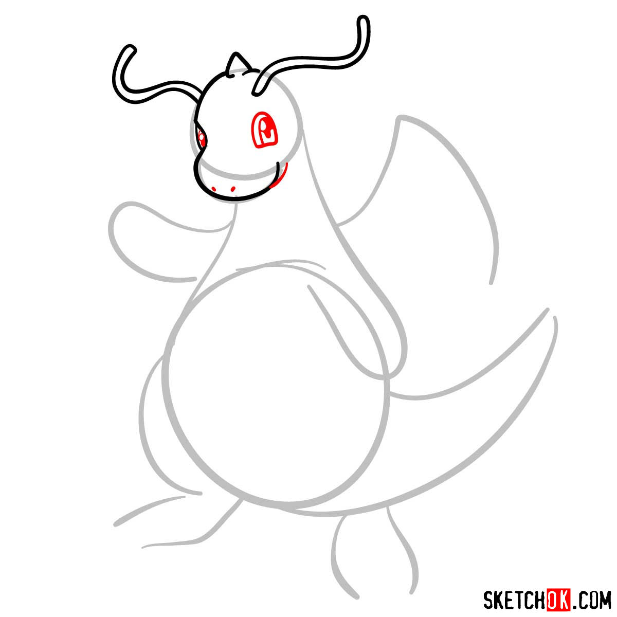How to draw Dragonite Pokemon - step 04